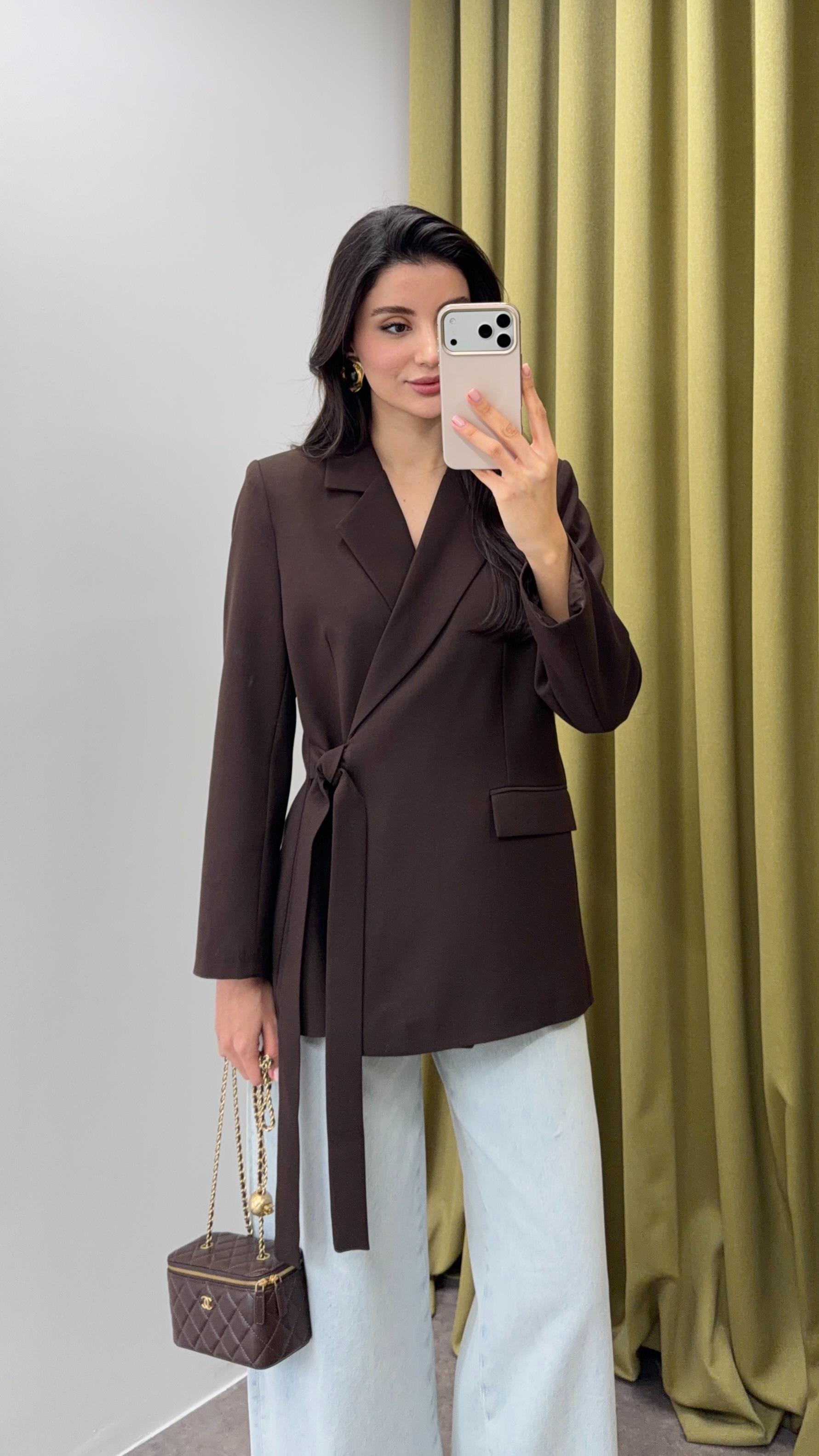 Bağlamalı Kruvaze Acı Kahve Ceket