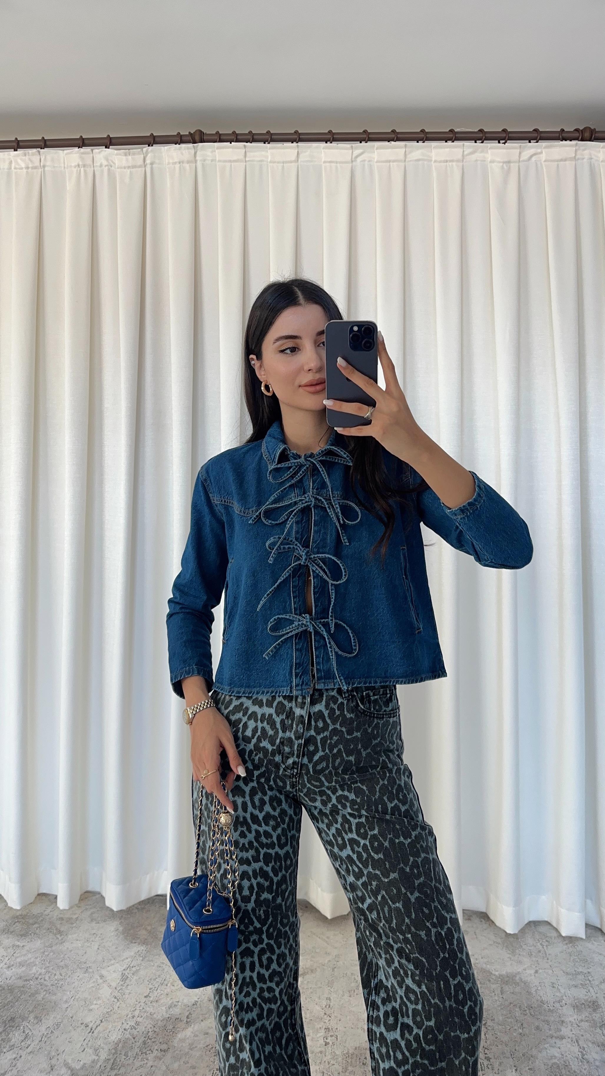Bağlamalı Mavi Denim Ceket