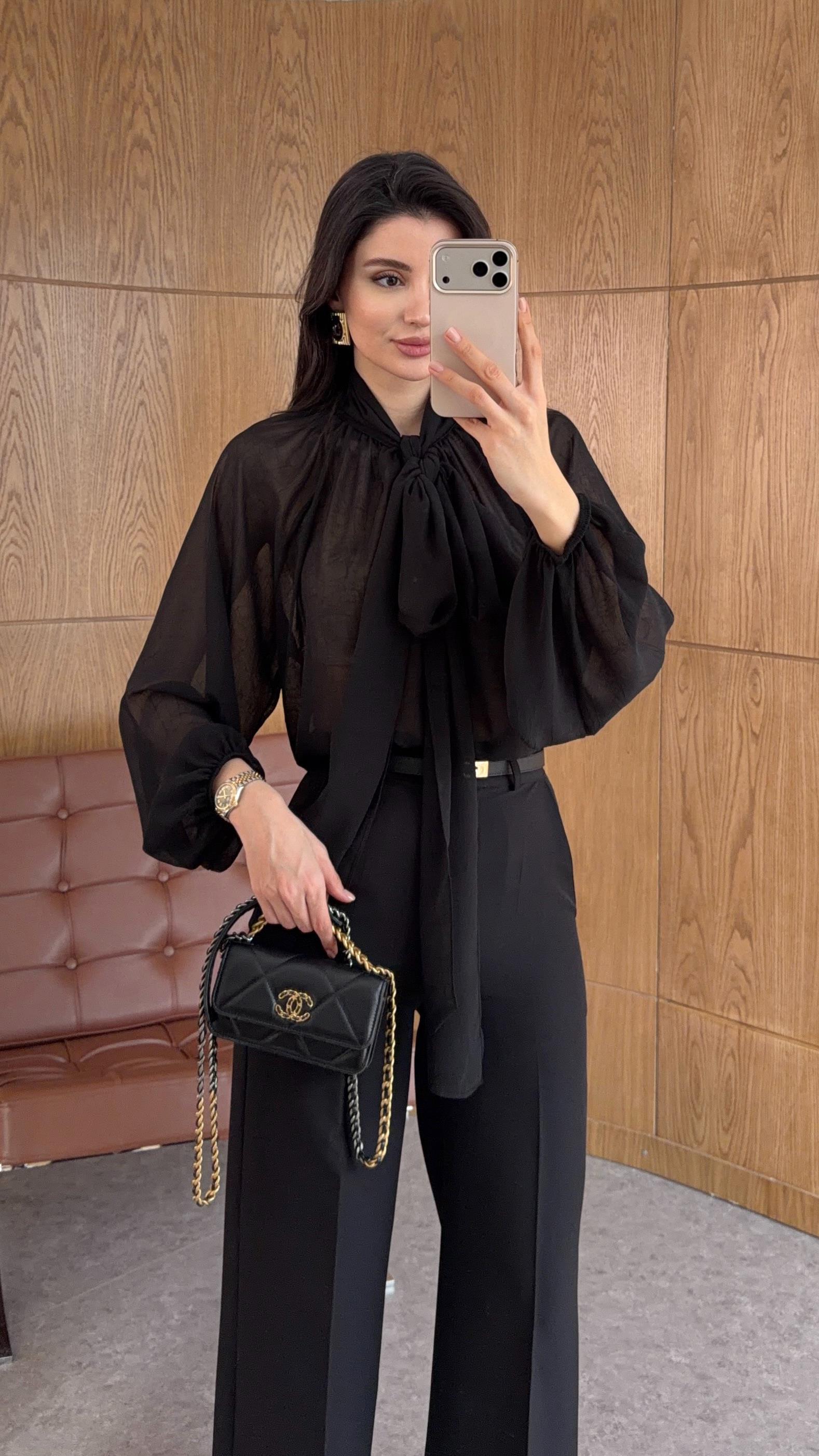 Bağlamalı Siyah Bluz