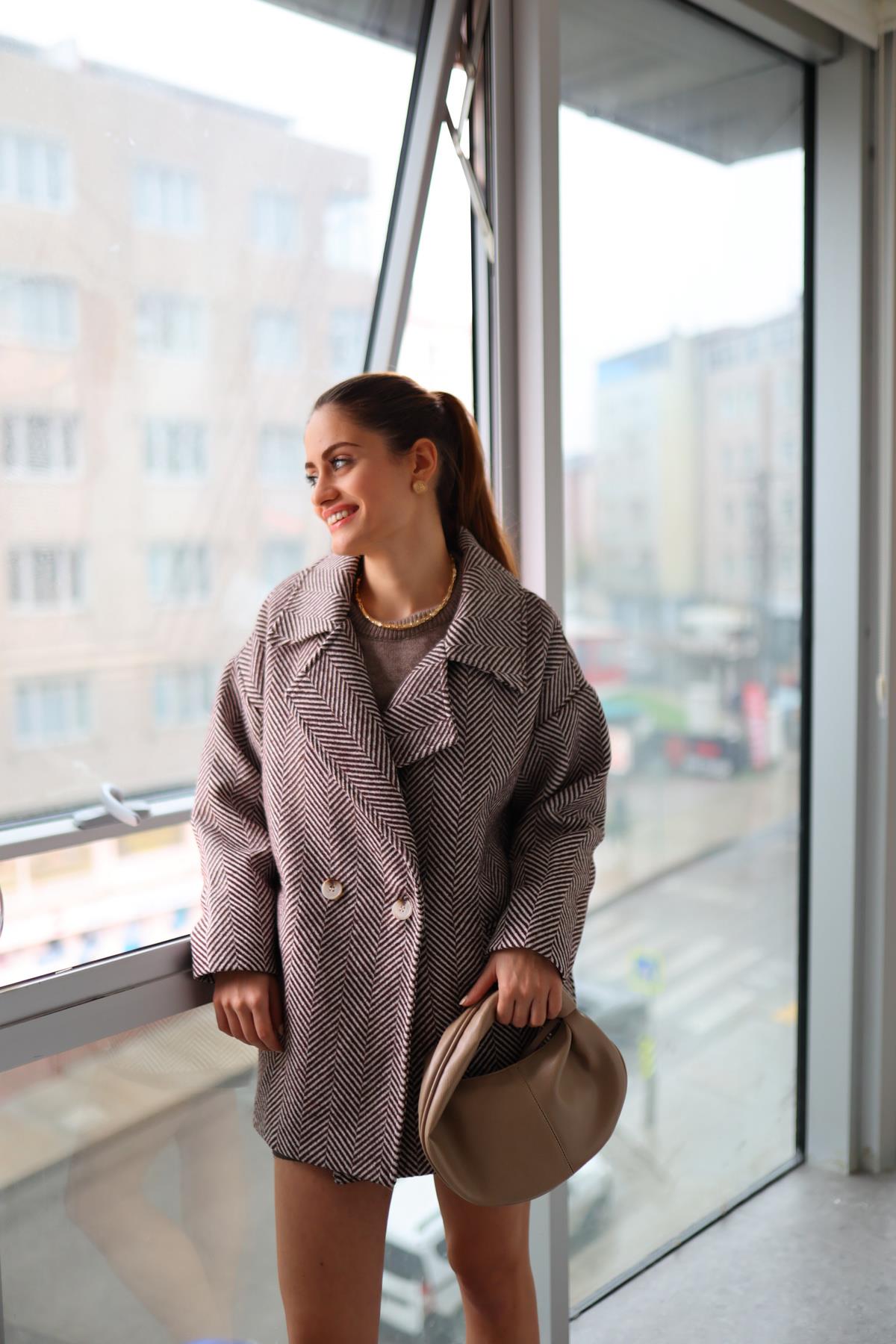 Balıksırtı Premium Kahverengi Kısa Kaban
