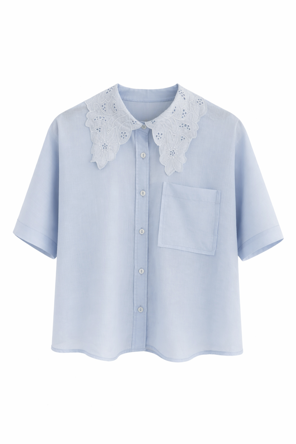 Bebe Mavi Dantel Yakalı Gömlek
