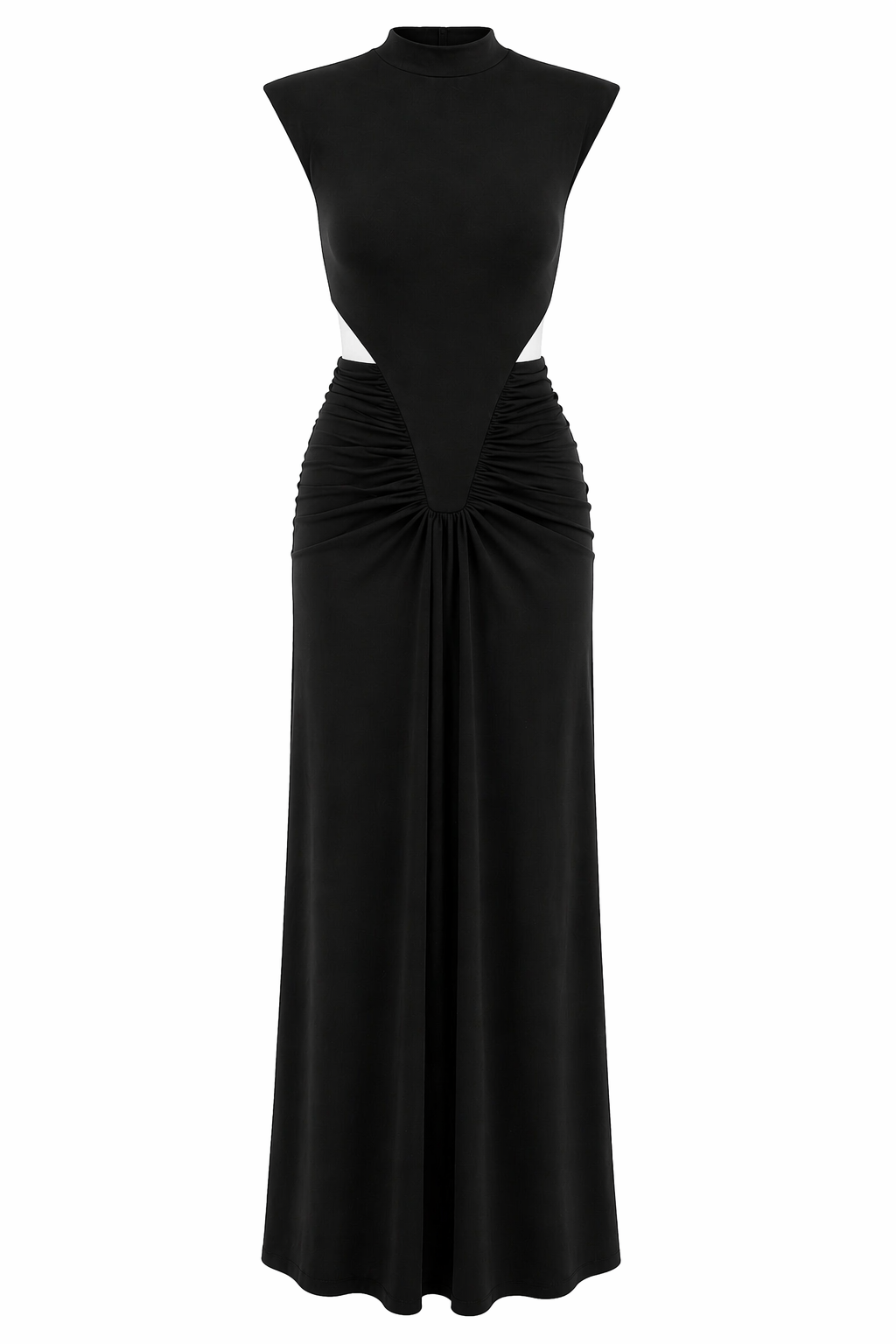 Bel Dekolteli Likralı Siyah Maxi Elbise