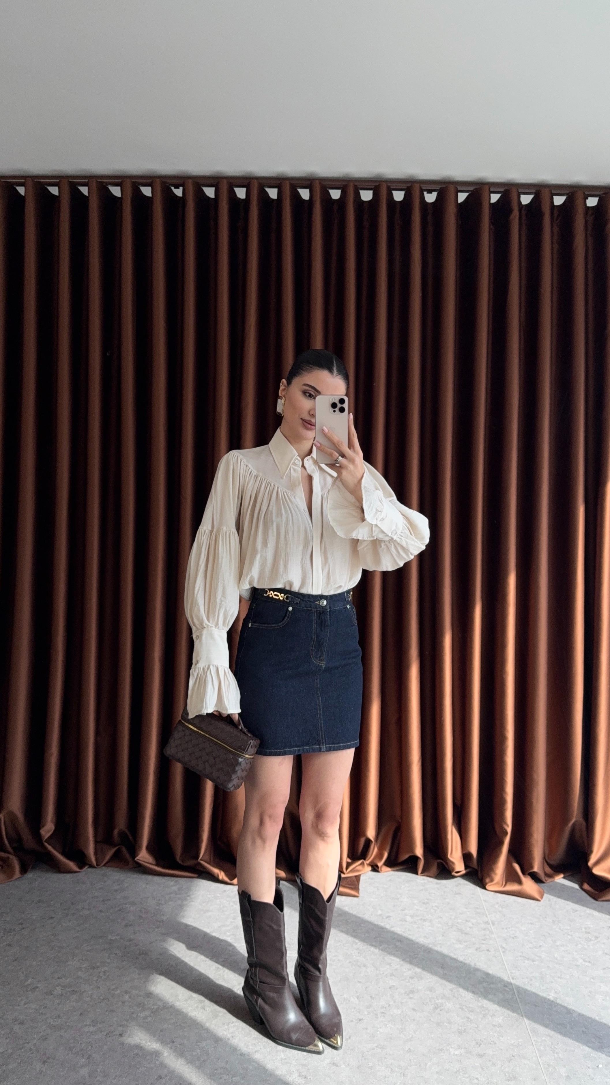 Bel Zincir Detaylı Denim Etek