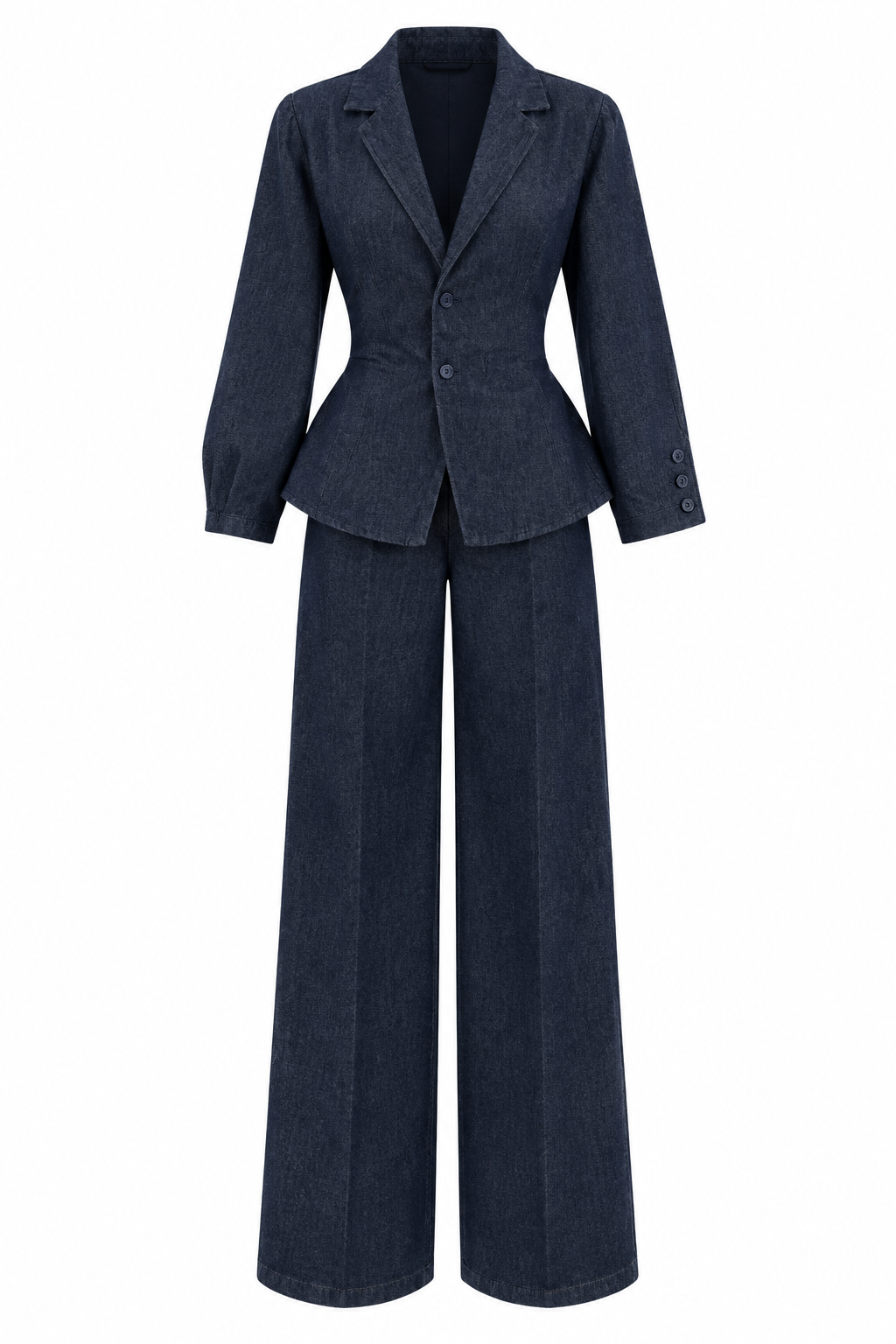 Belden Bağlamalı Koyu Denim Takım