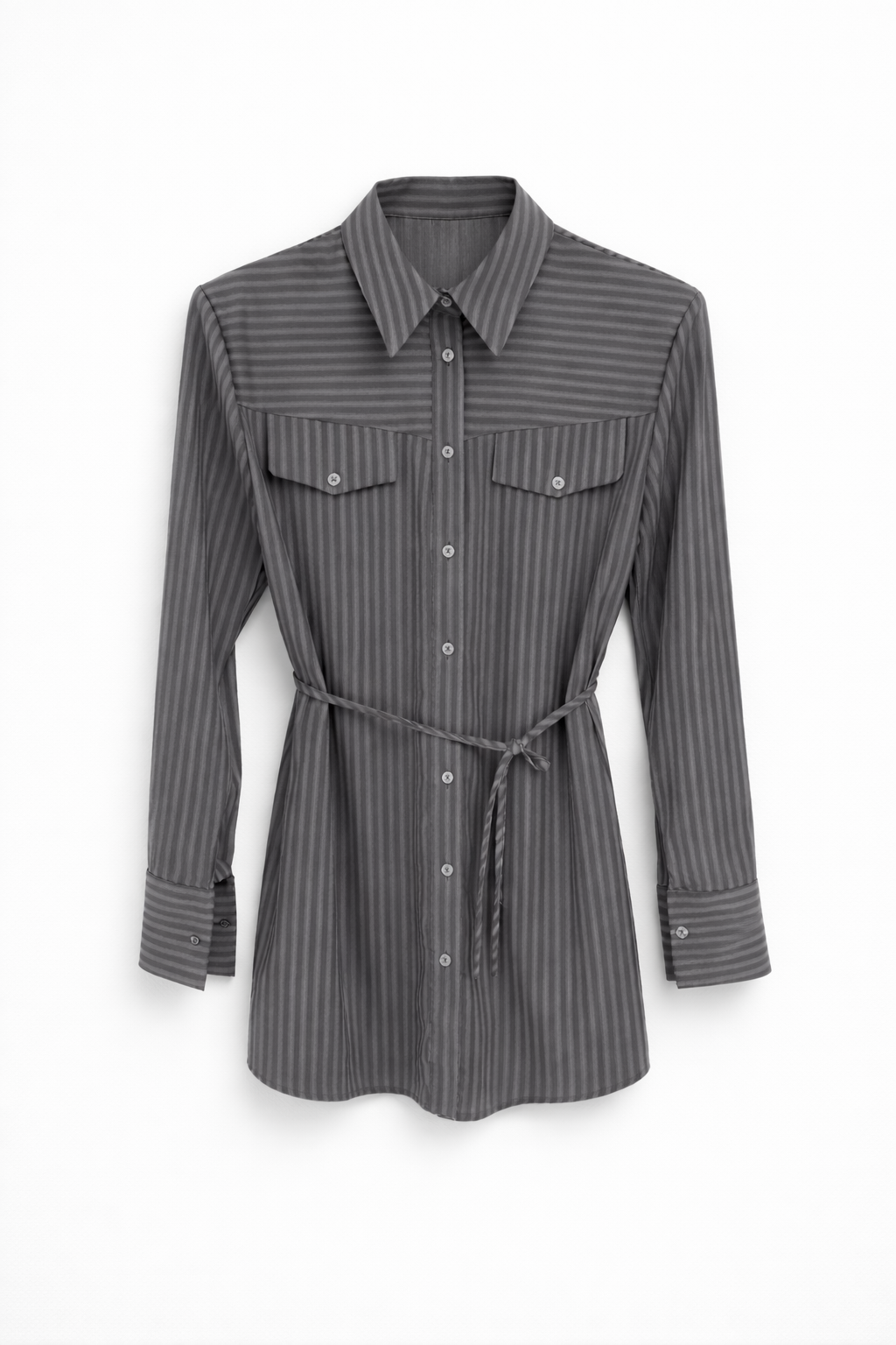 Belden Oturtmalı Gri Gömlek