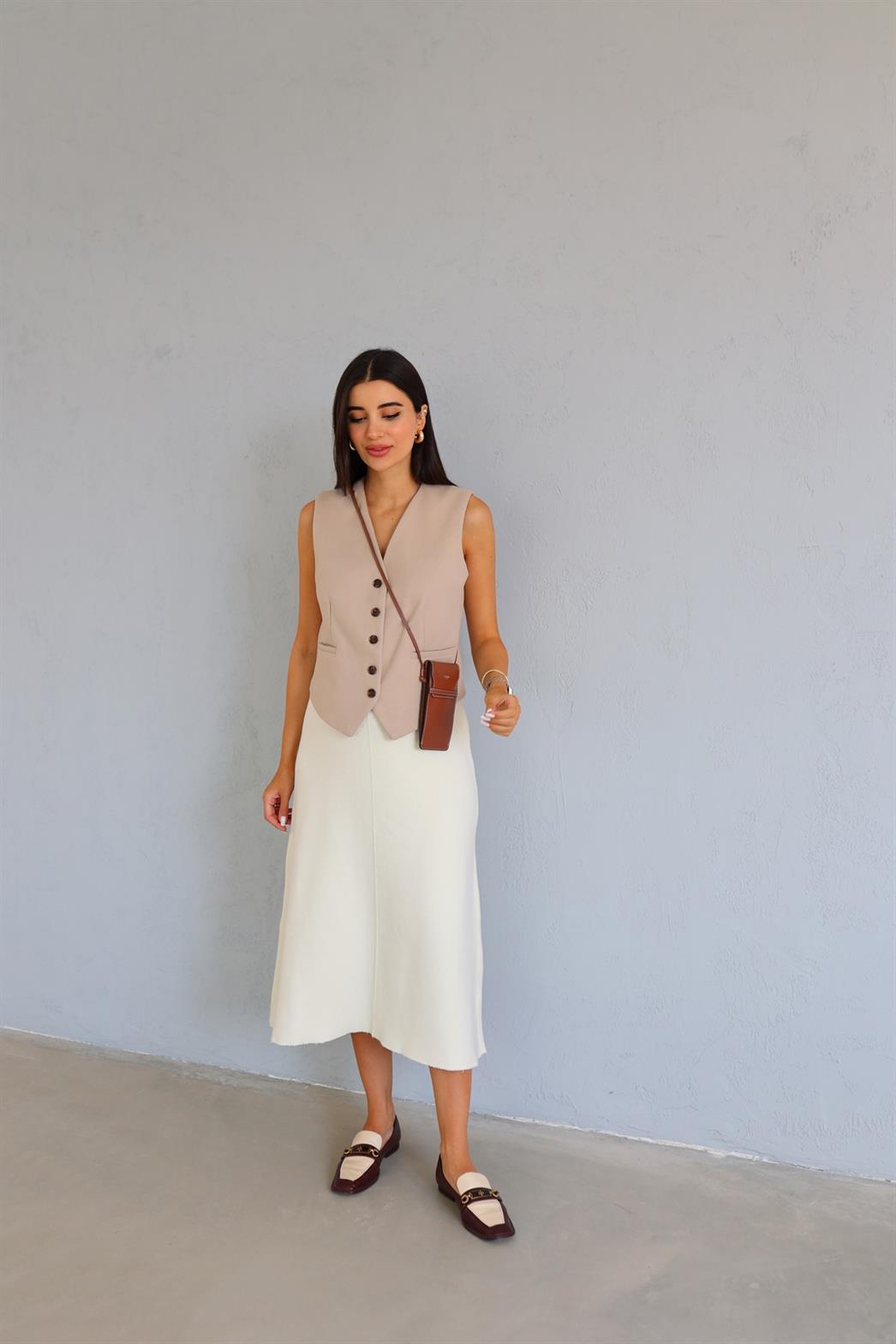 Beyaz Çelik Triko Etek