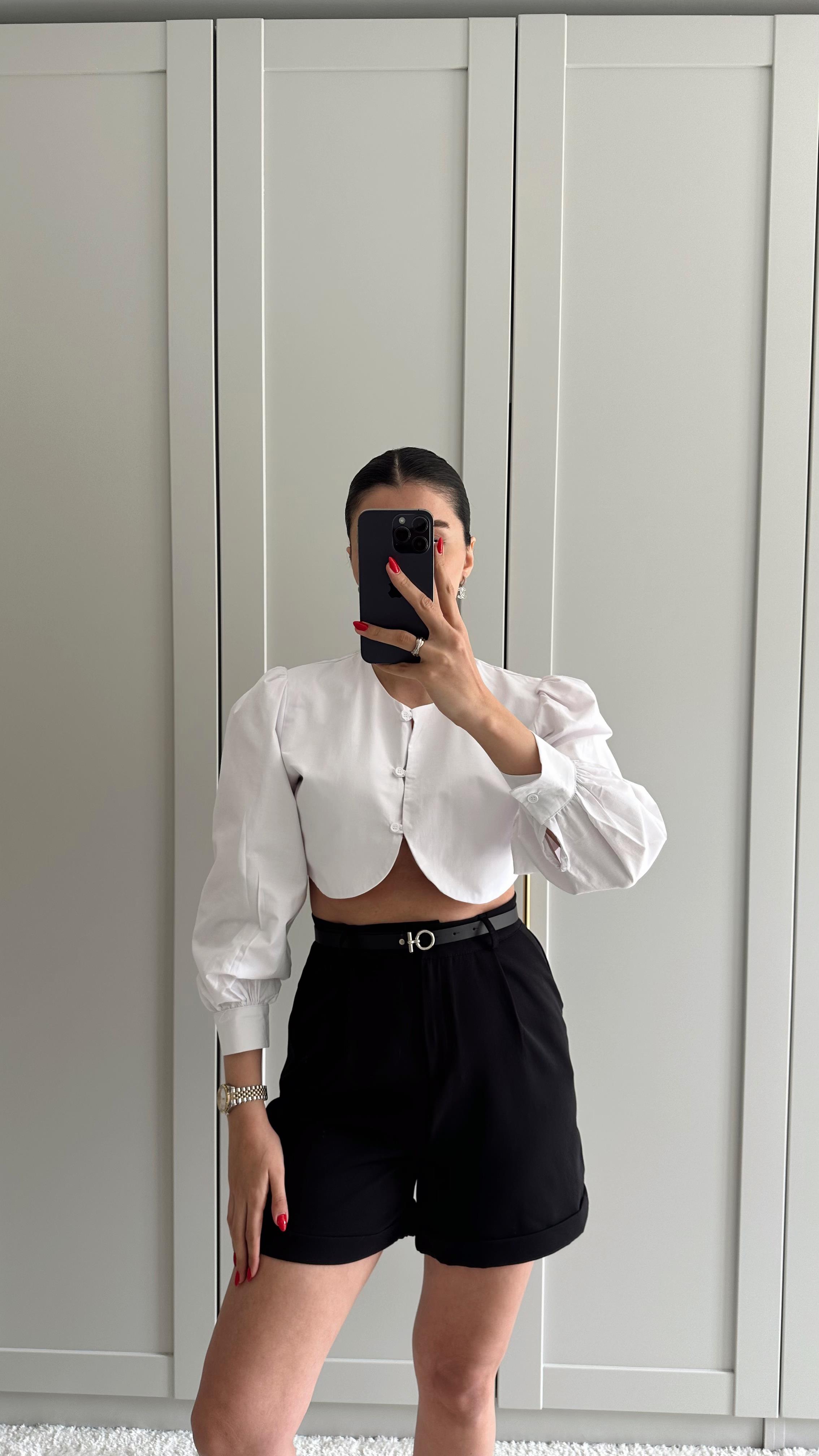 Beyaz Crop Gömlek