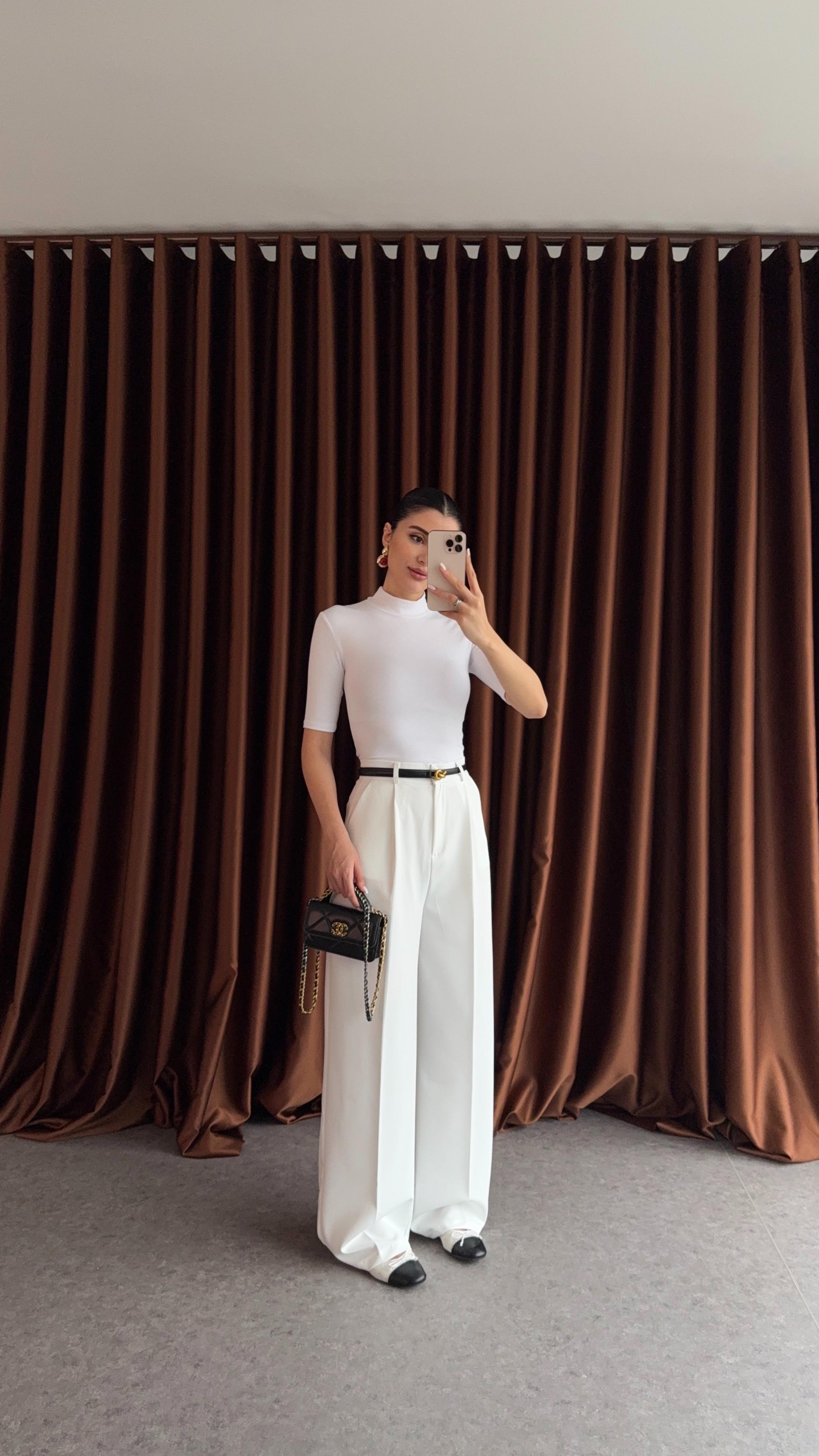 Beyaz Palazzo Kumaş Pantolon