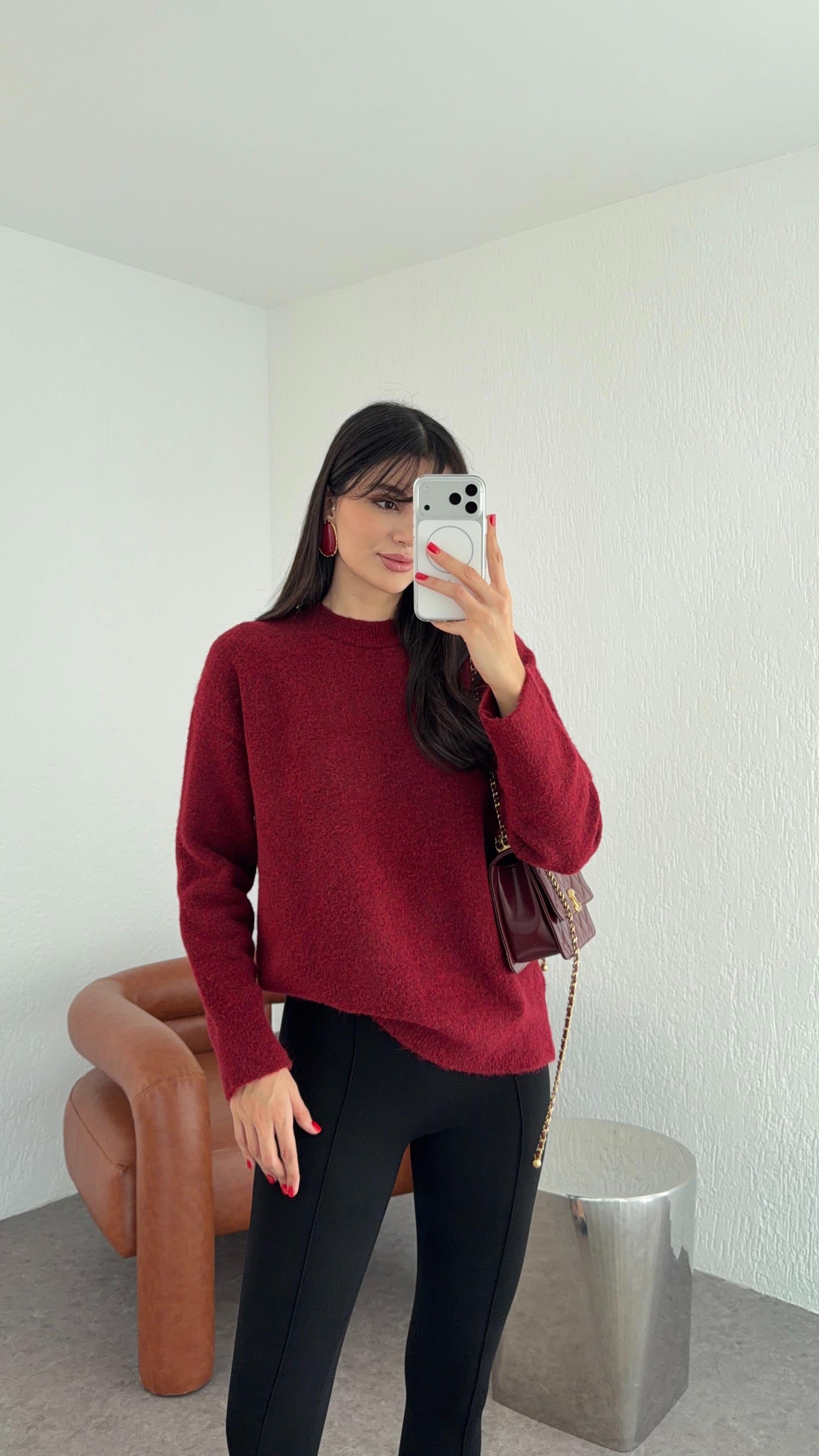 Bisiklet Yaka Bordo Kazak