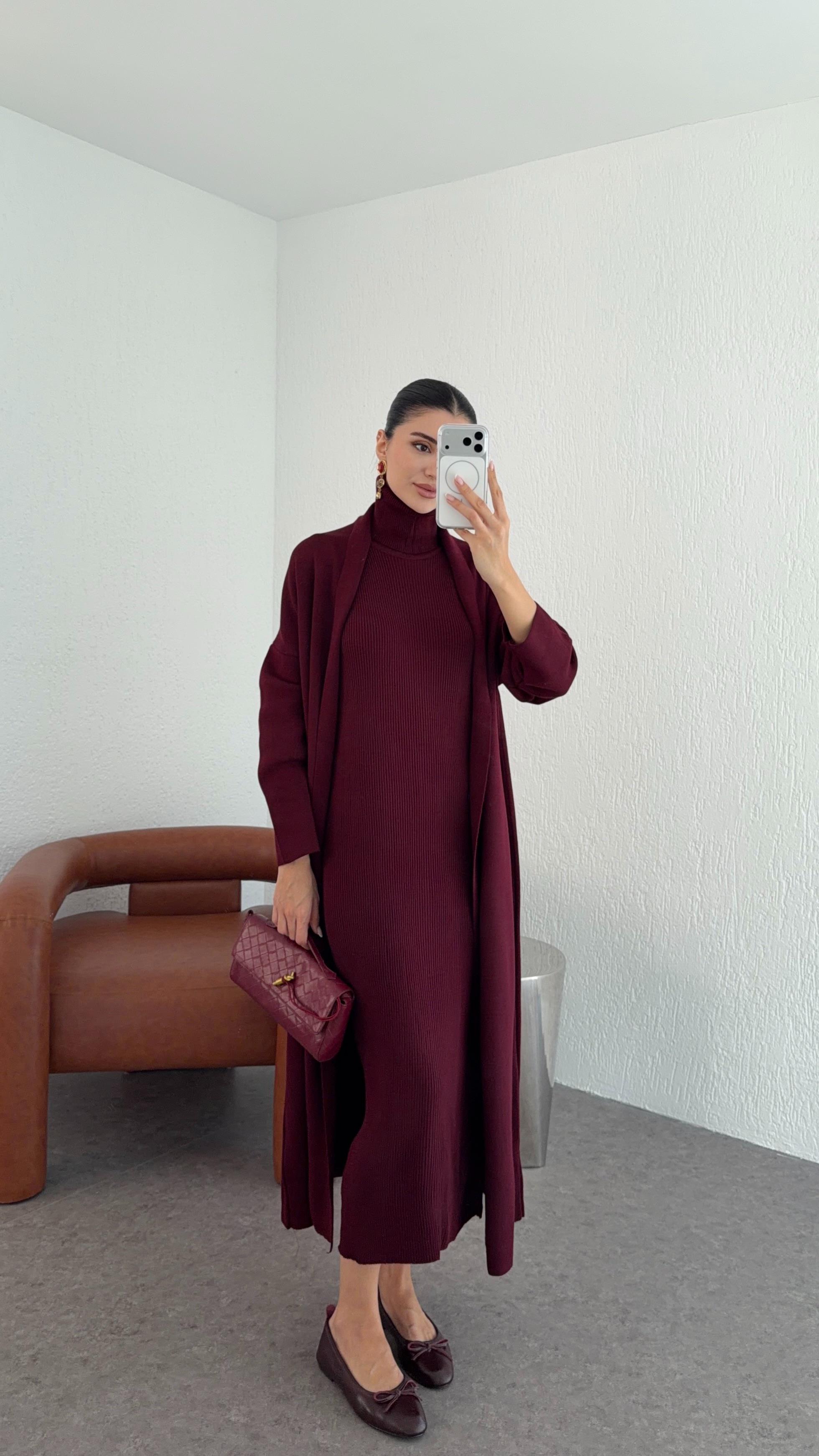 Bordo Hırka-Elbise Takım