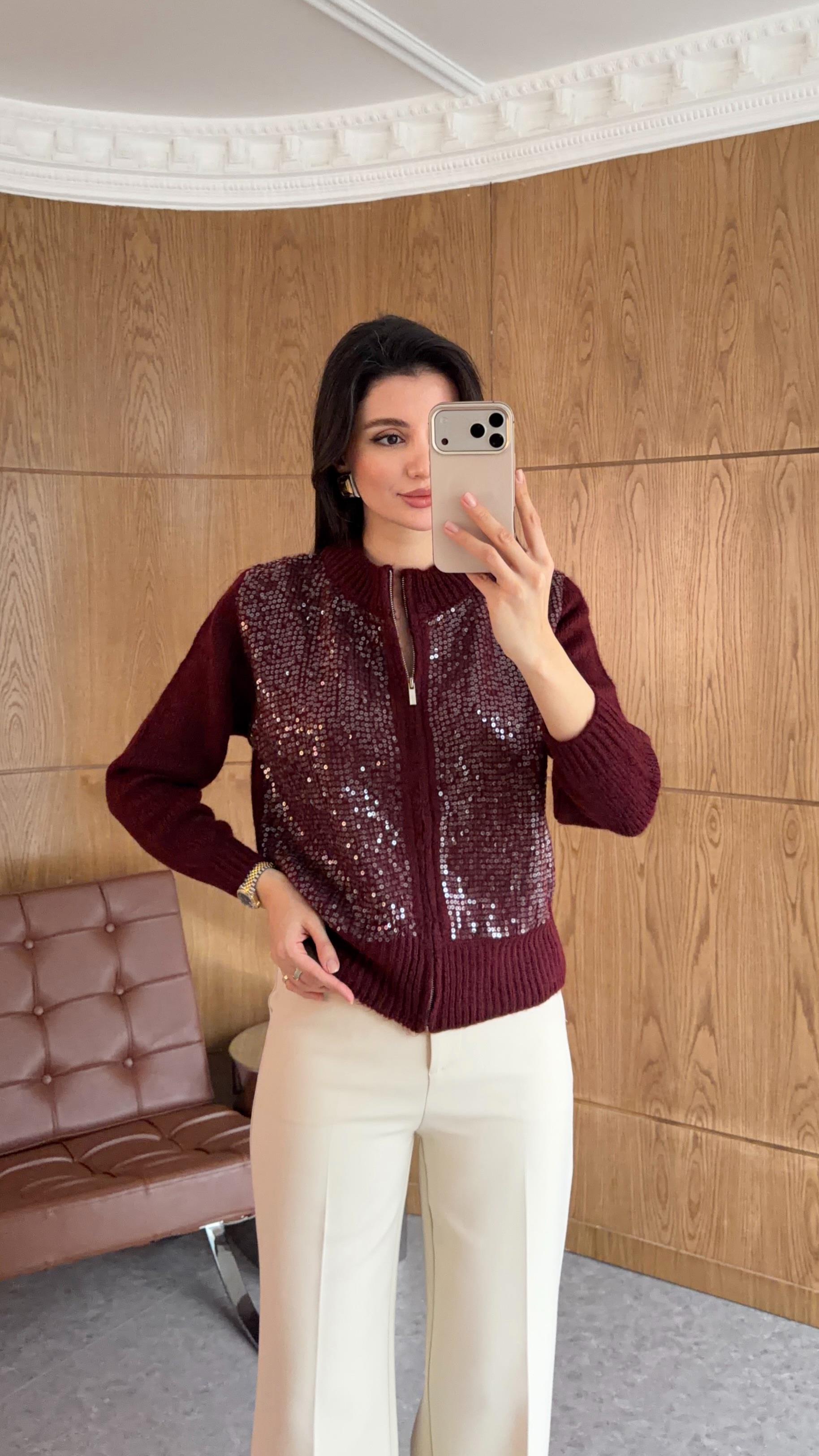 Bordo Pullu Hırka