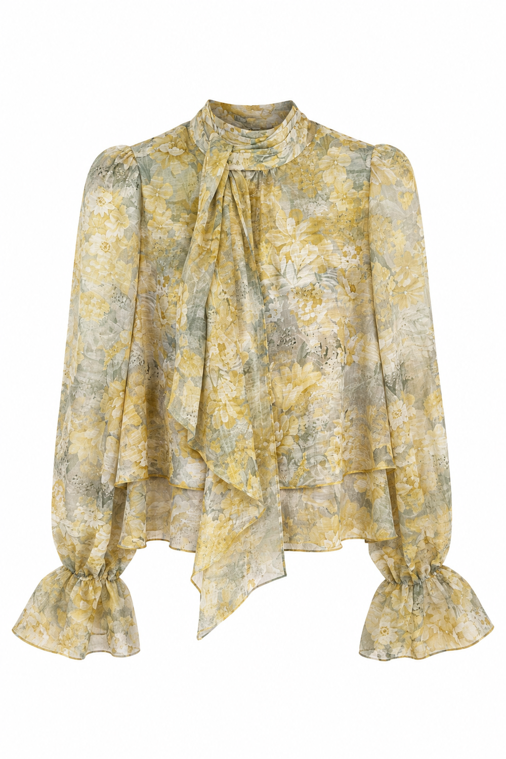 Boyun Bağlamalı Floral Sarı Bluz