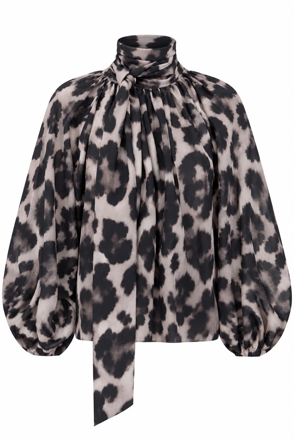 Boyun Detaylı Leopar Şifon Bluz