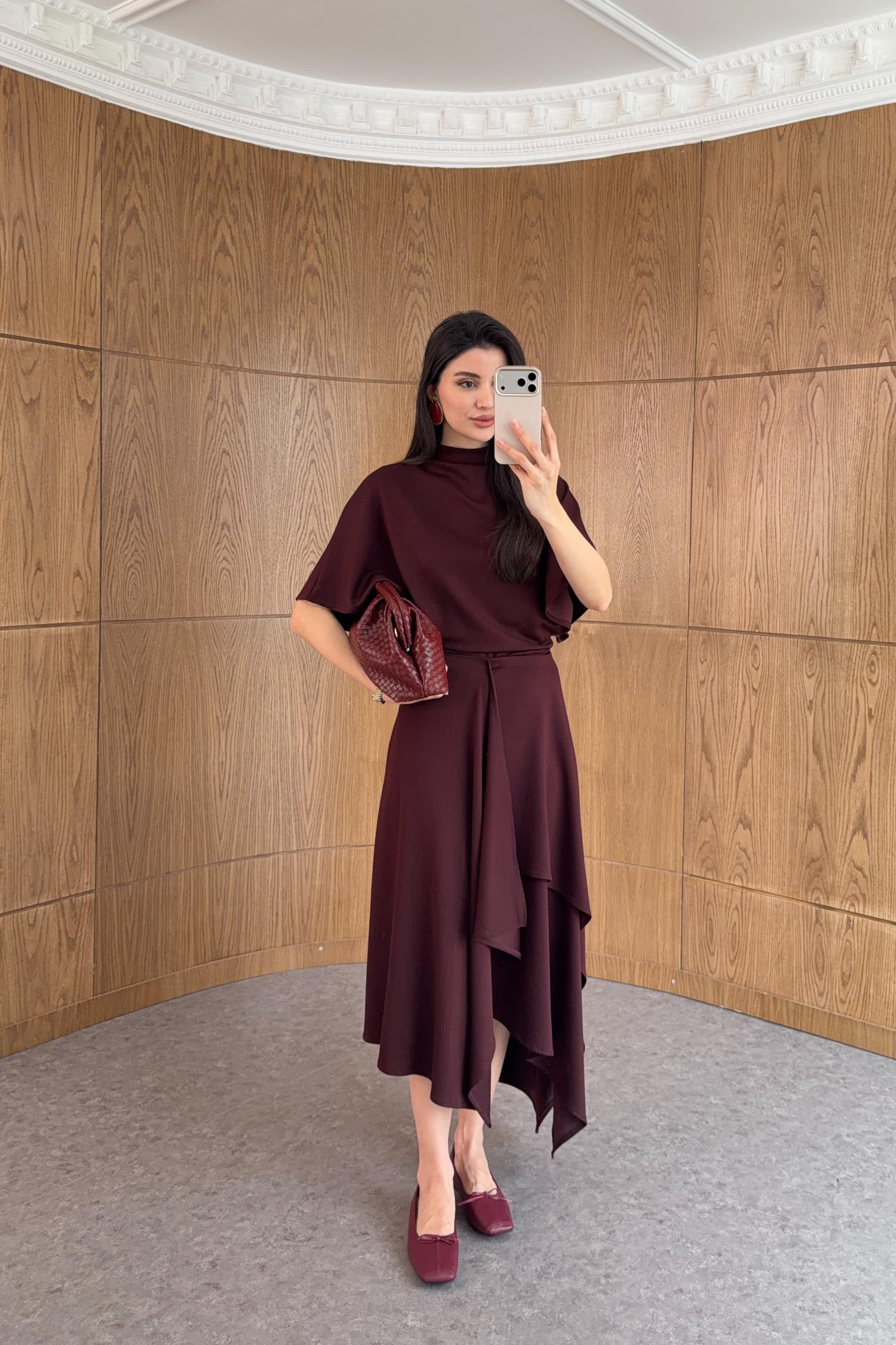Burgundy Bluz-Etek Modal Takım