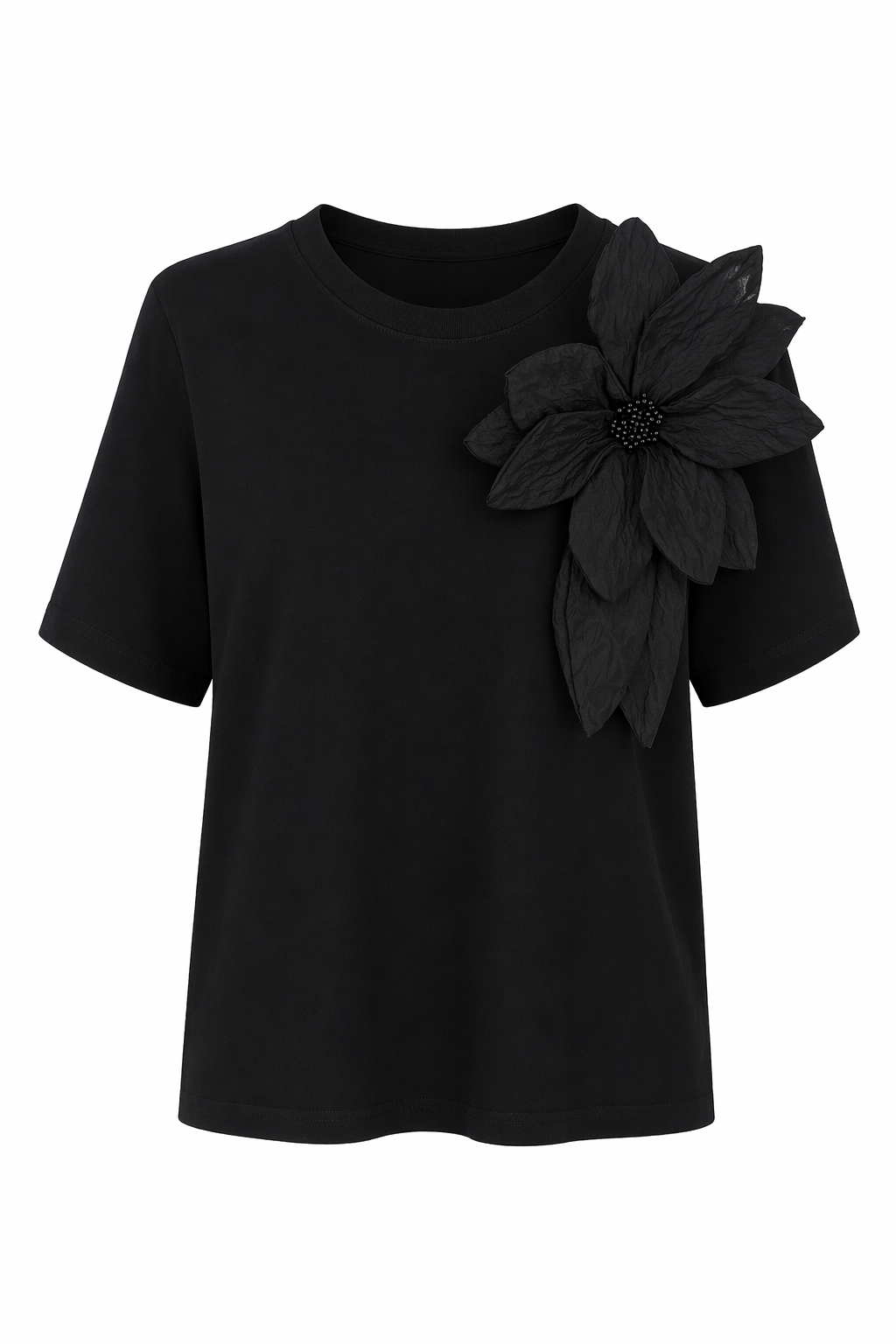 Büyük Çiçekli Siyah Tshirt