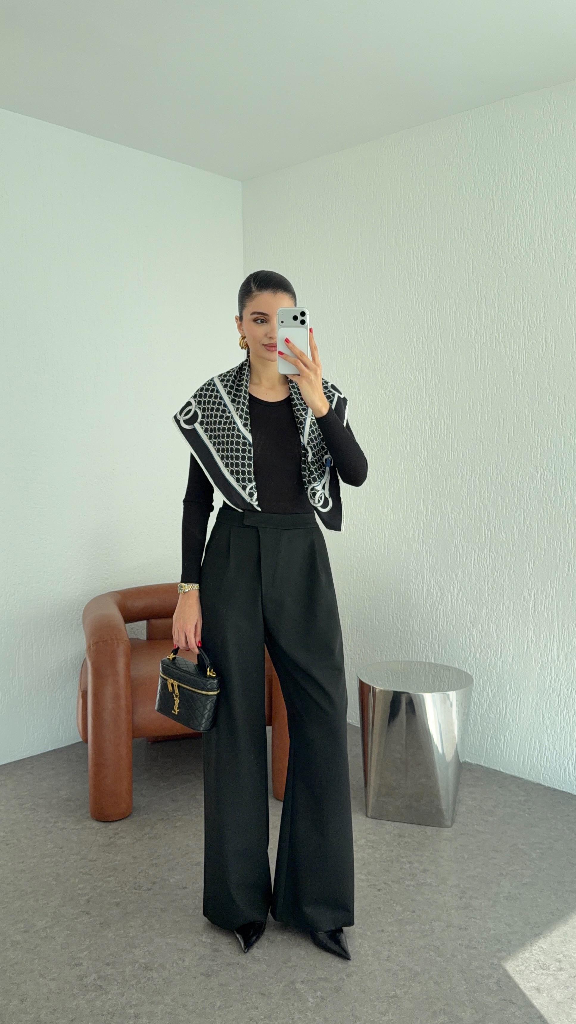 Çapraz Kemerli Siyah Premium Pantolon