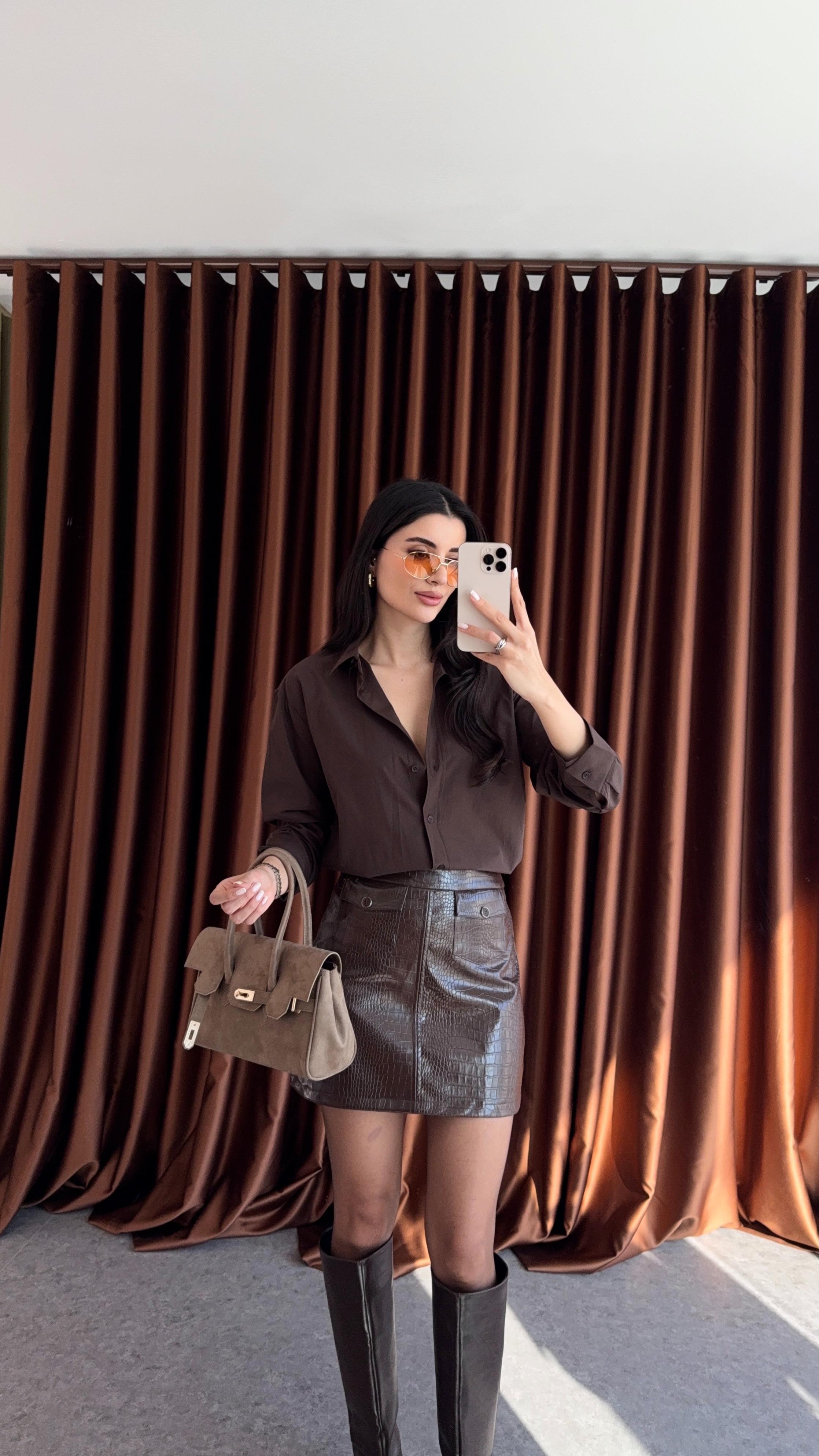 Cepli Kahve Deri Etek