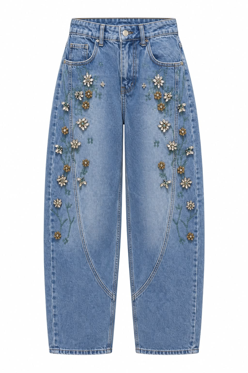 Çiçek Taşlı Balon Jean