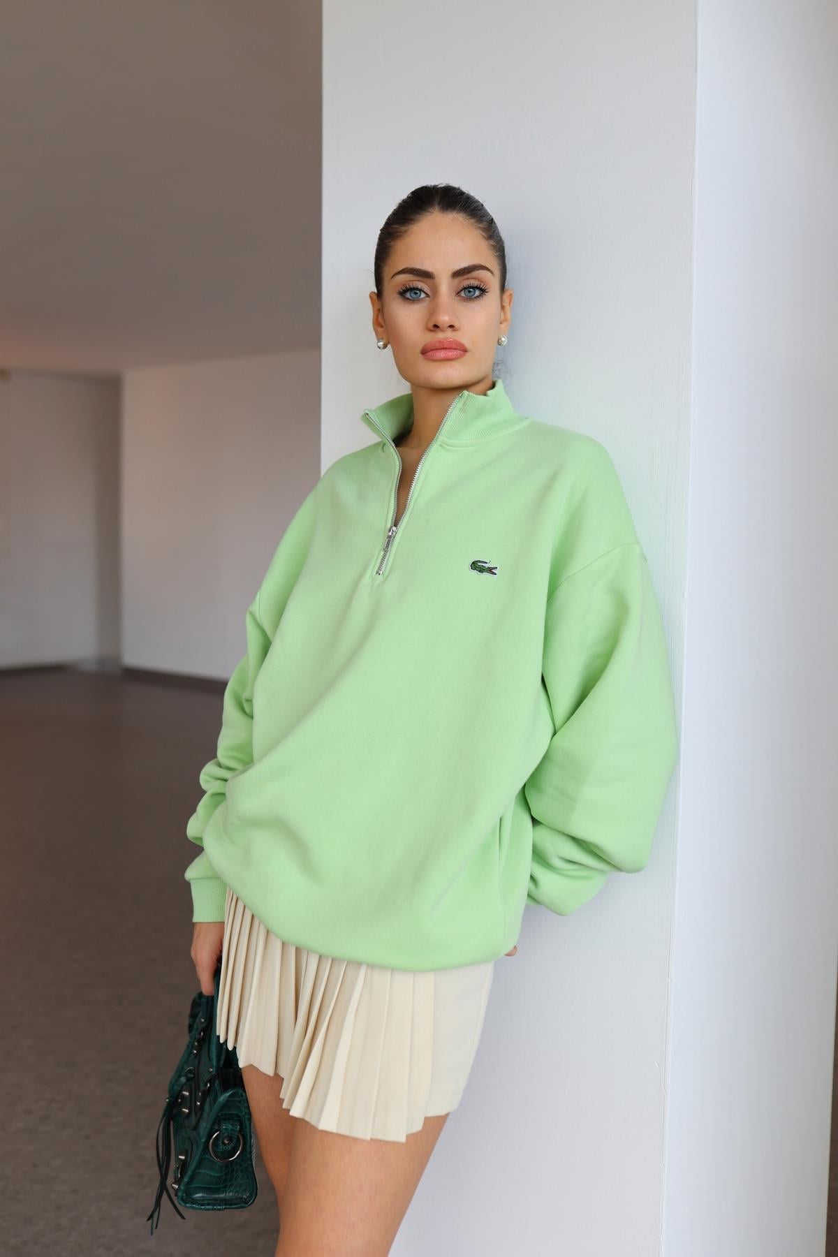 Coste Fermuarlı Fıstık Yeşili Sweat