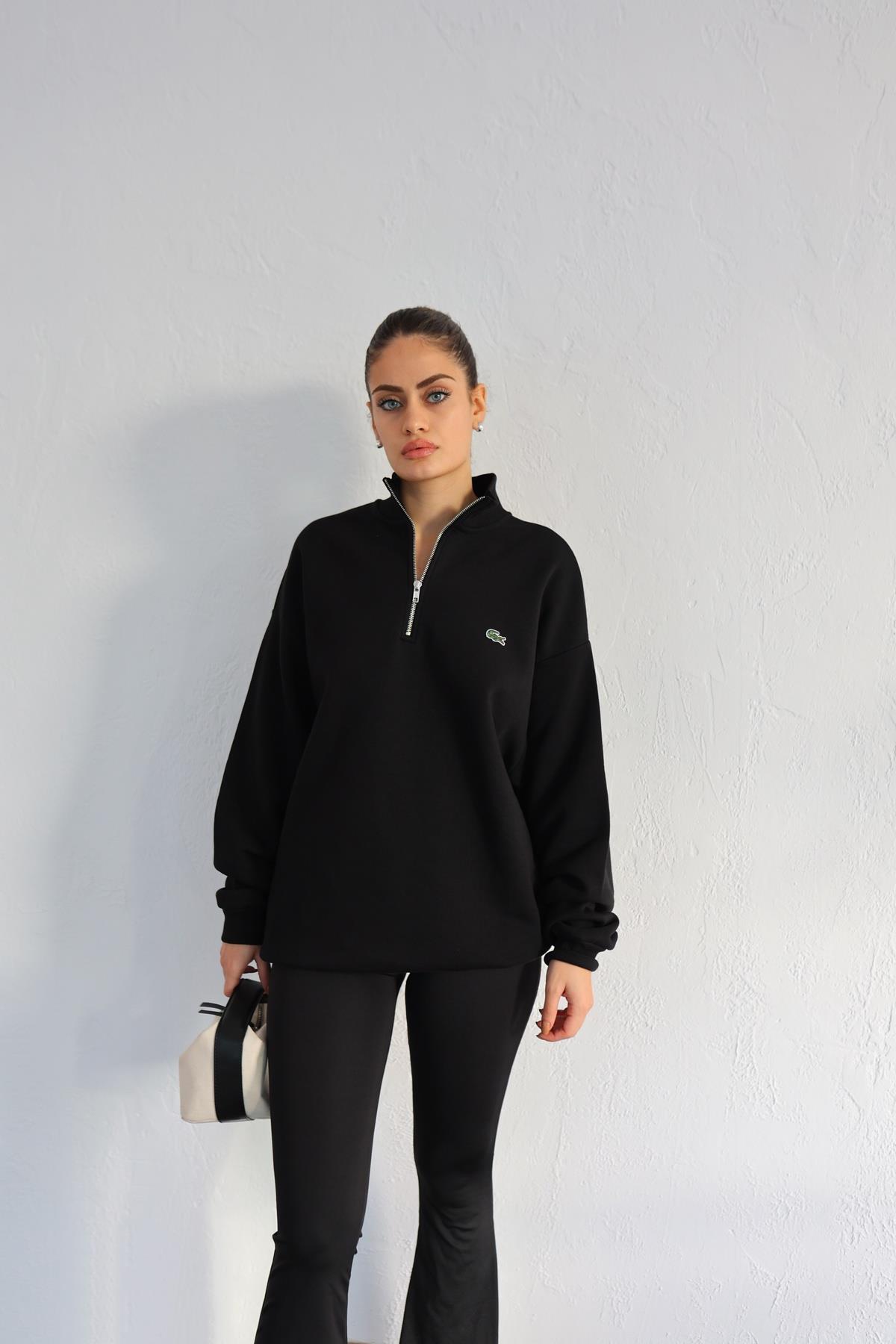 Coste Fermuarlı Siyah Sweat