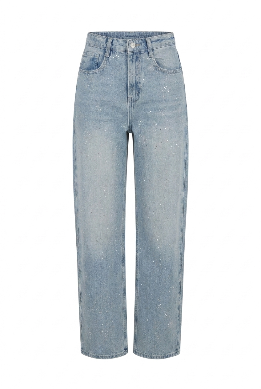 Dağınık Gümüş Detaylı Wide Leg Jean