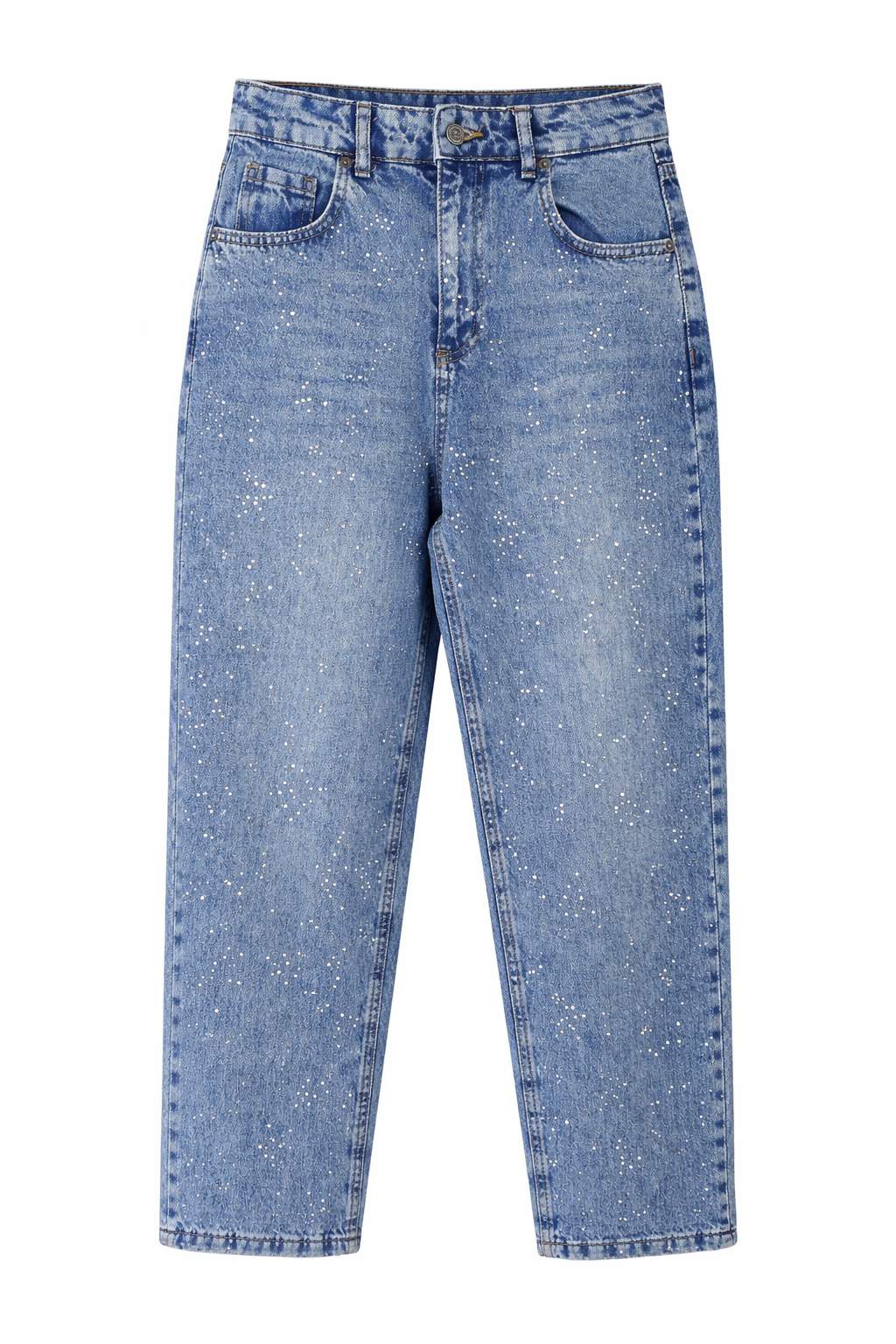 Dağınık Gümüş Taşlı Skater Jean