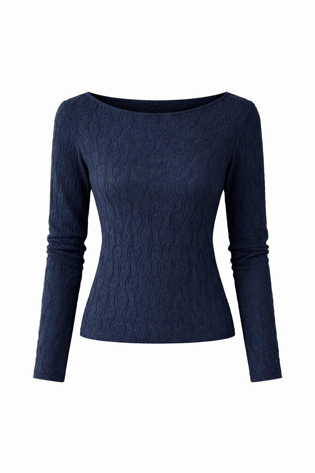 Dantel Dokulu Uzun Kollu Lacivert Bluz
