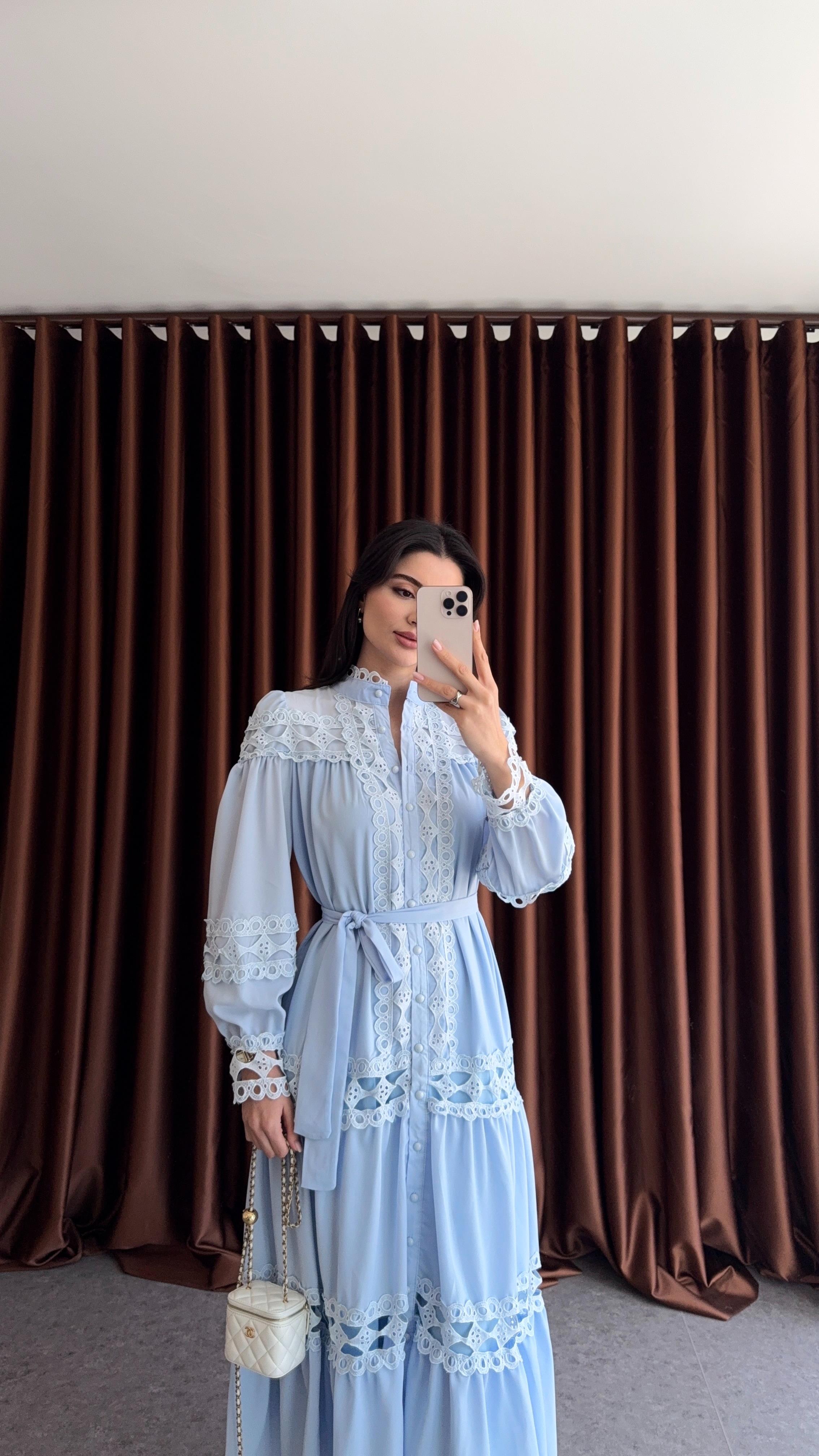 Dantelli Mavi İthal Elbise