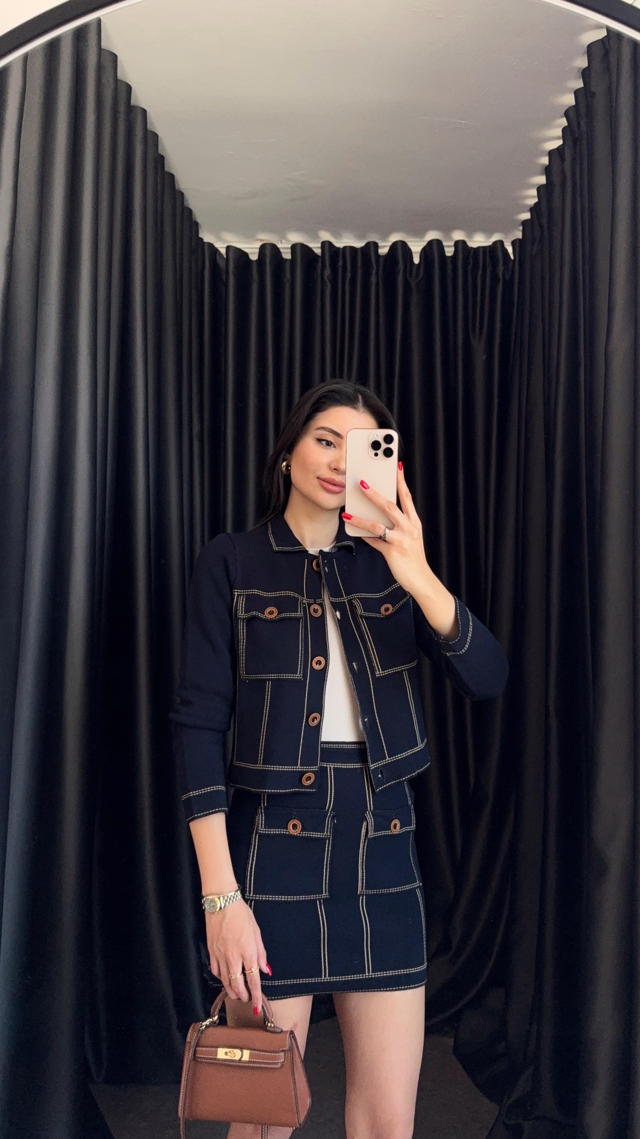 Denim Görünümlü Triko Takım