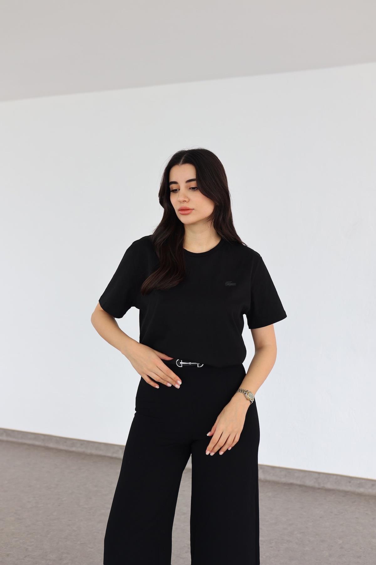 Deri Amblemli Siyah Basic Tshirt