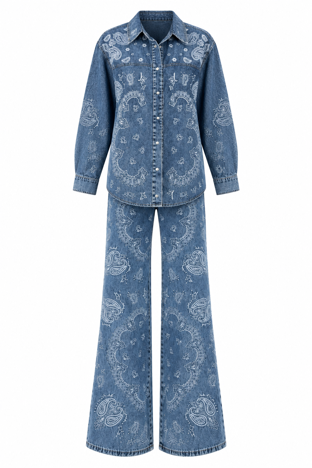 Desenli Gömlek-Jean İkili Denim Takım