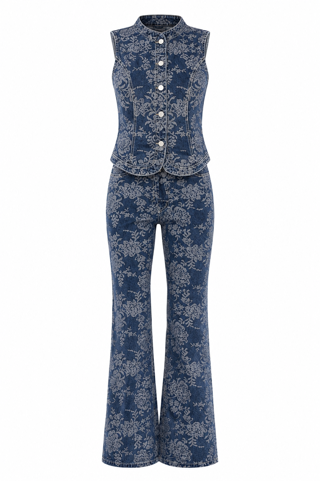 Desenli İkili Denim Takım