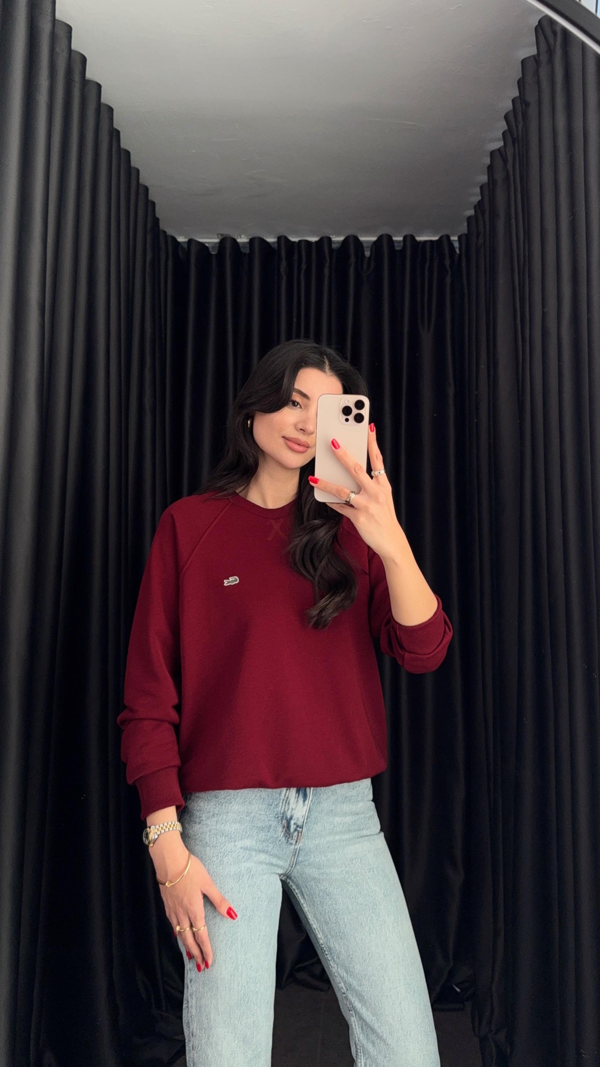 Dikişli Bordo Sweat