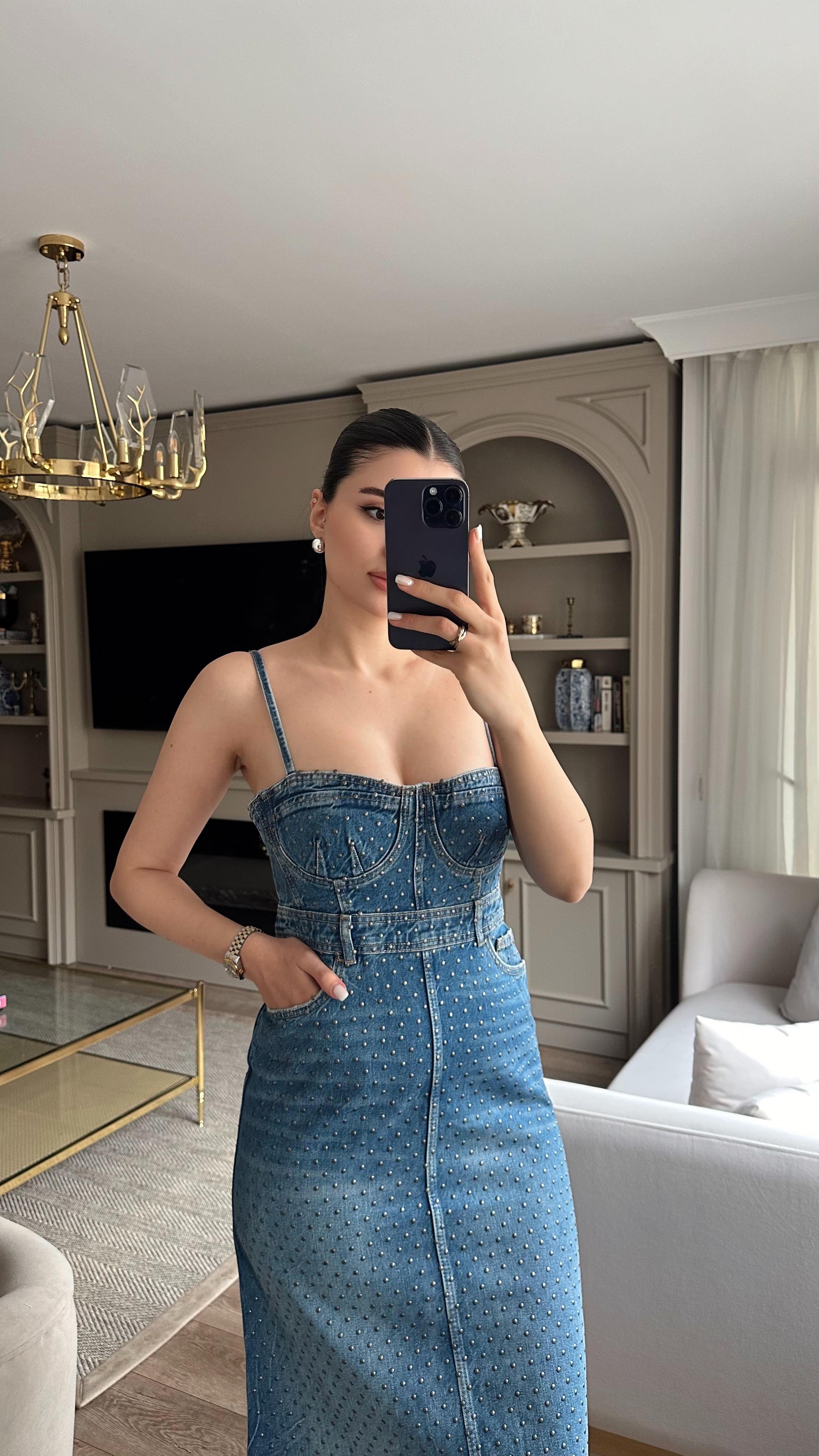 Droplu Denim Elbise