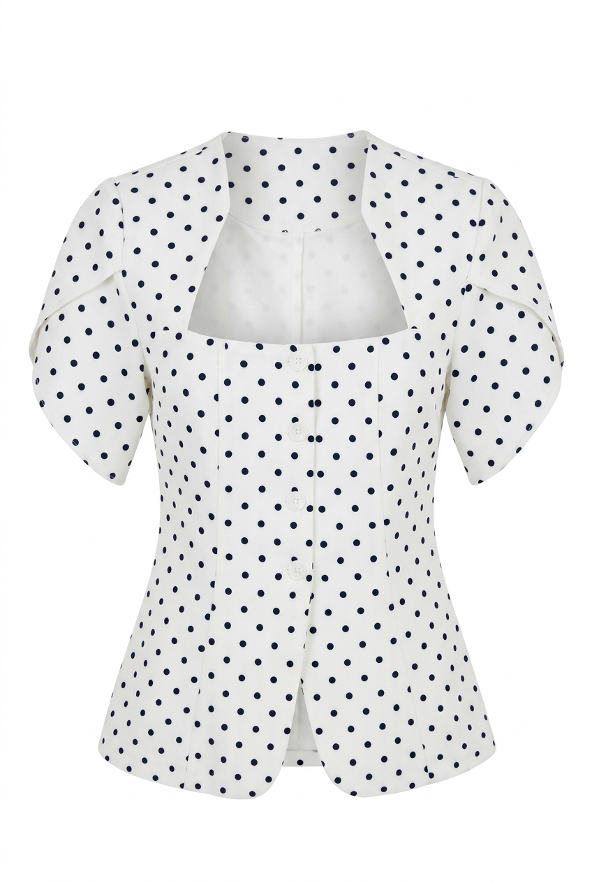 Düğmeli Puantiyeli Bluz