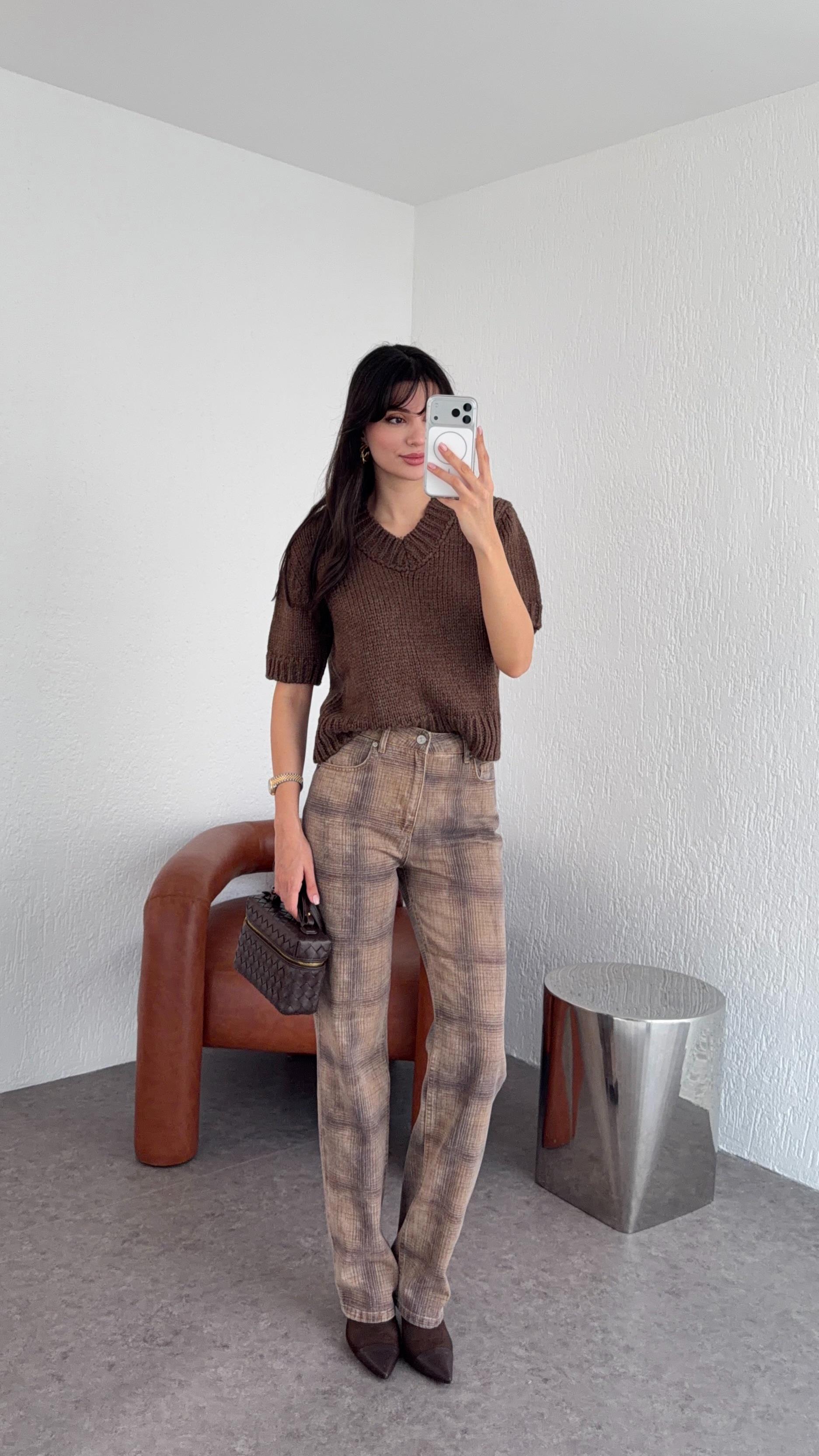 Ekose Baskılı Straight Jean