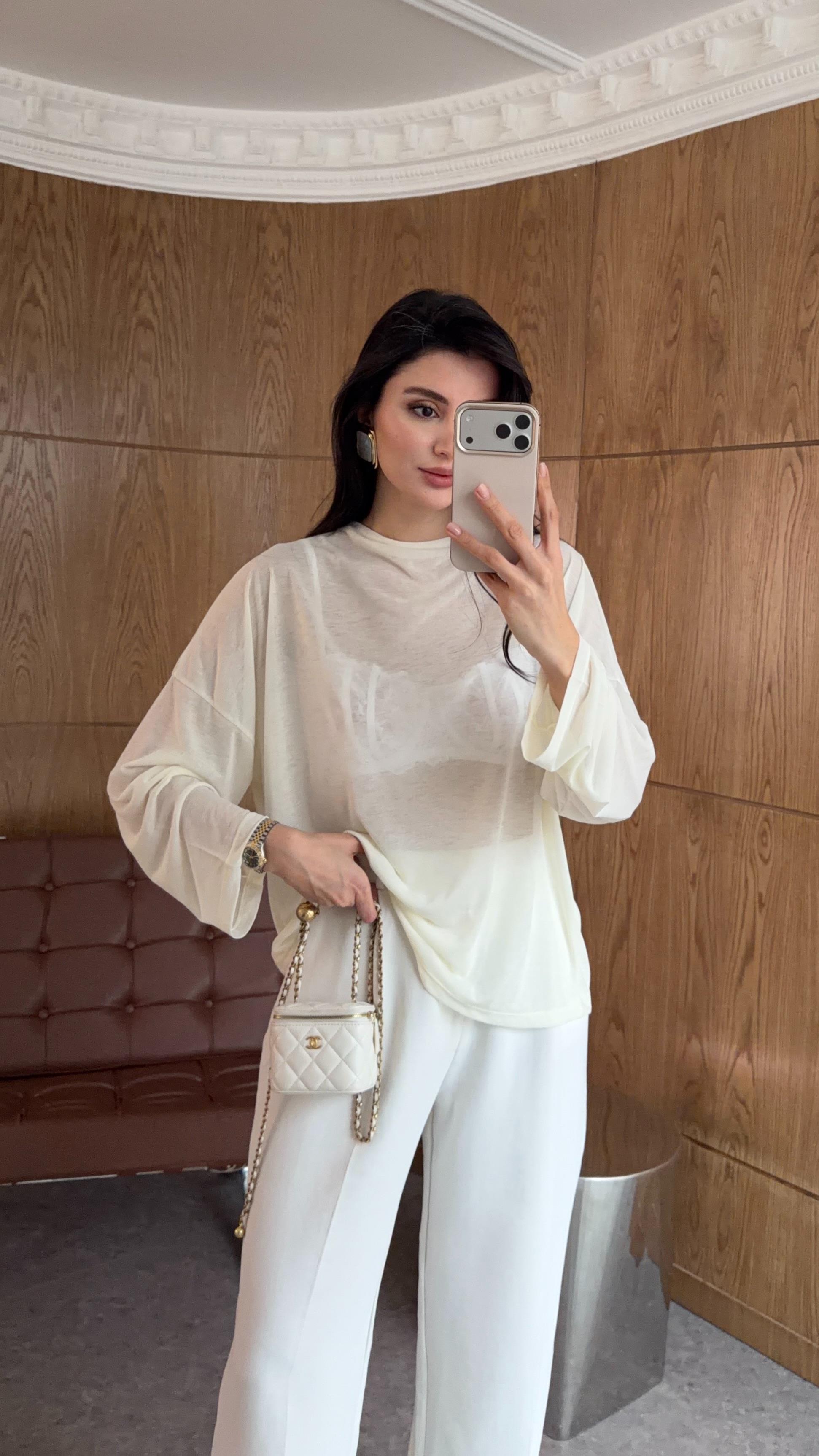 Ekru Basic Transparan Bluz