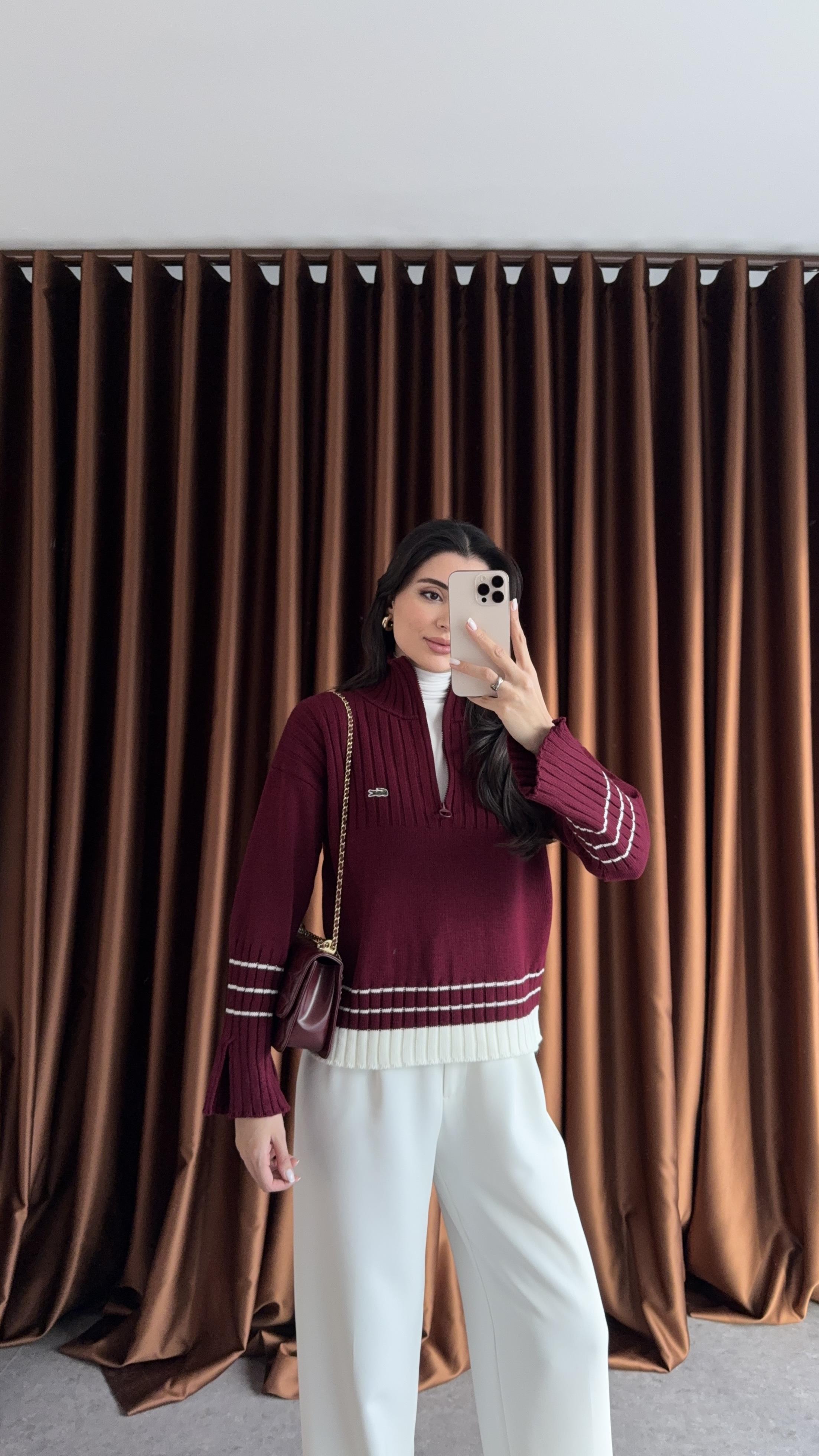 Fermuarlı Bordo Kazak