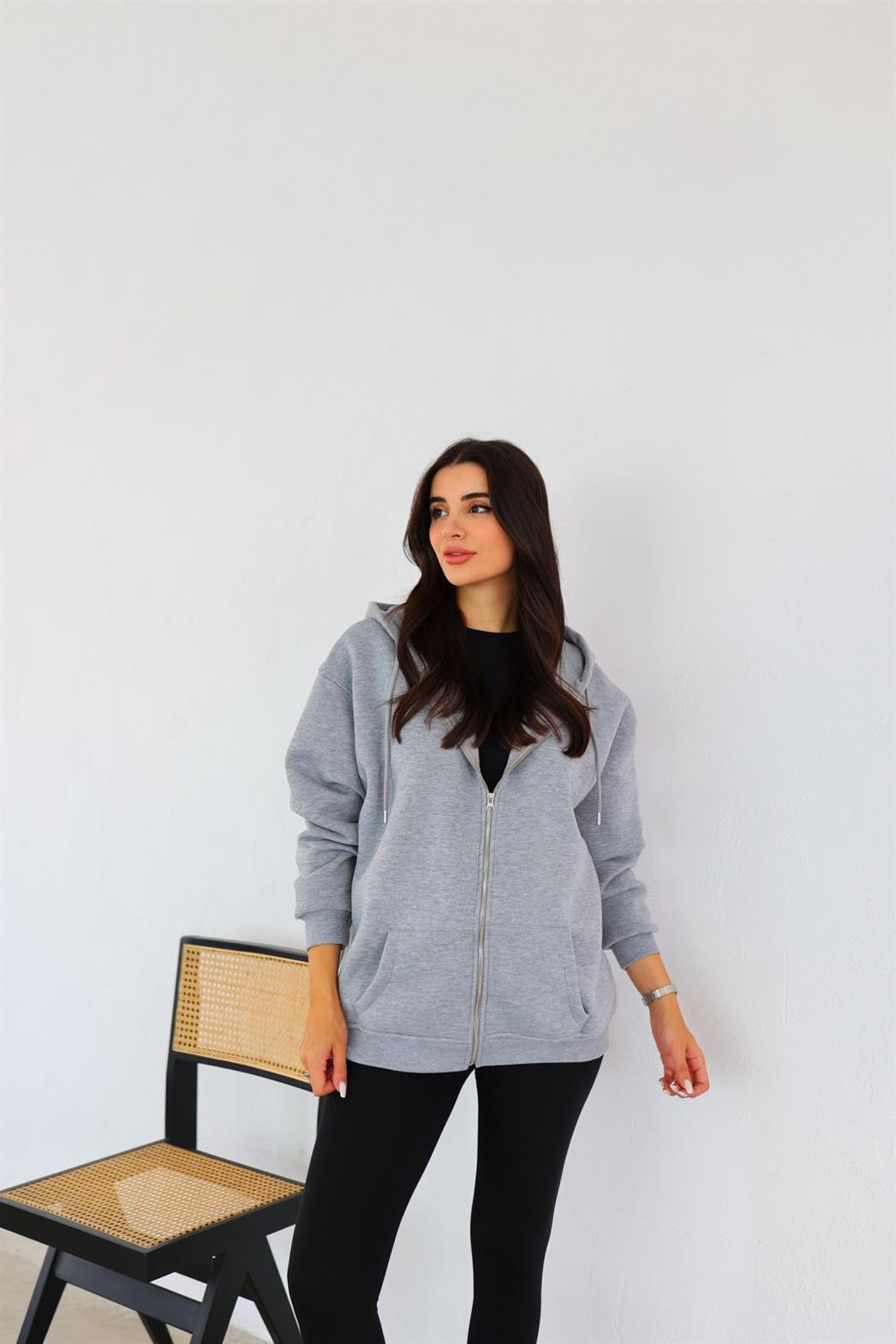 Fermuarlı Gri Sweat