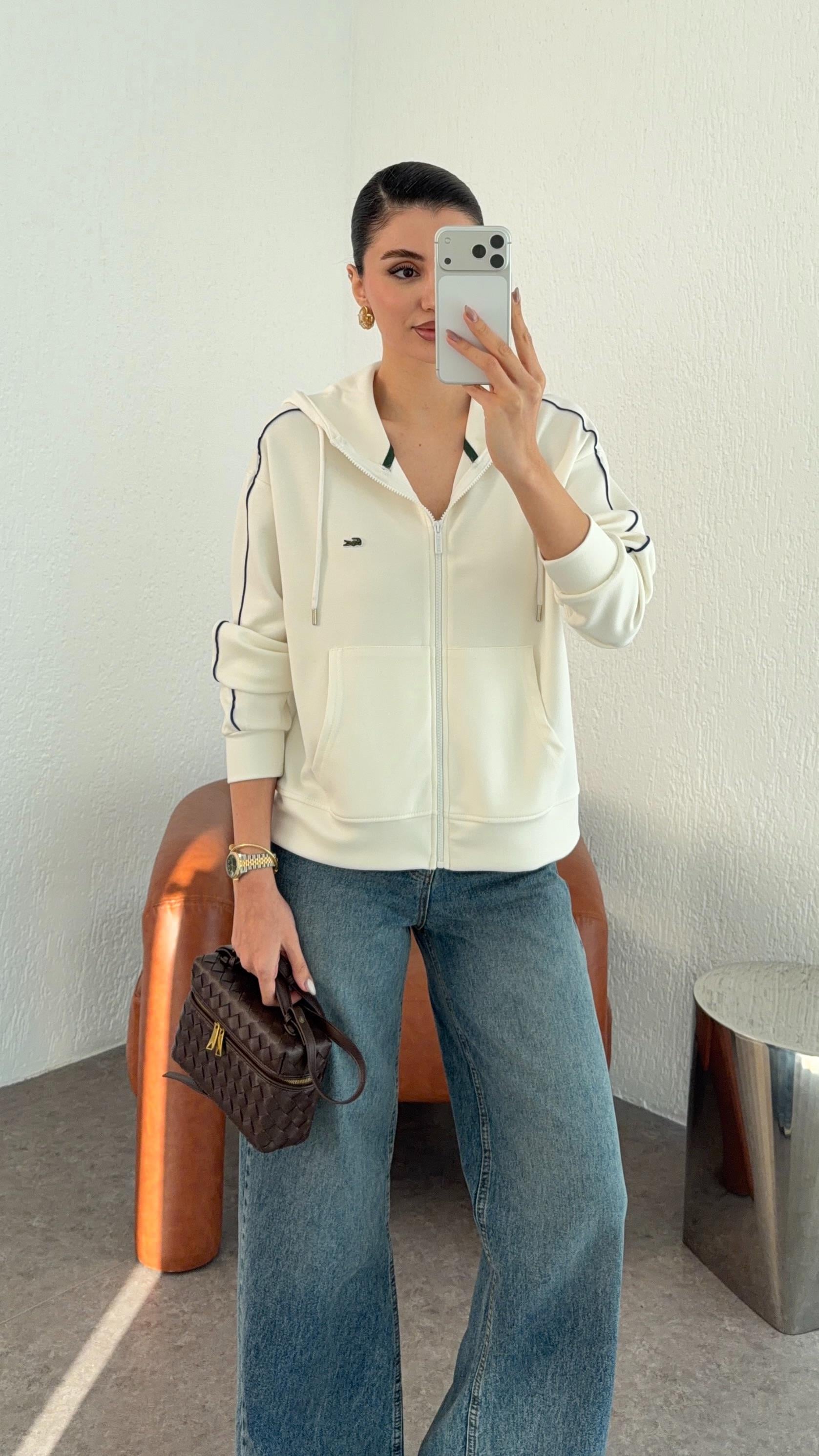 Fermuarlı Modal Beyaz Sweat