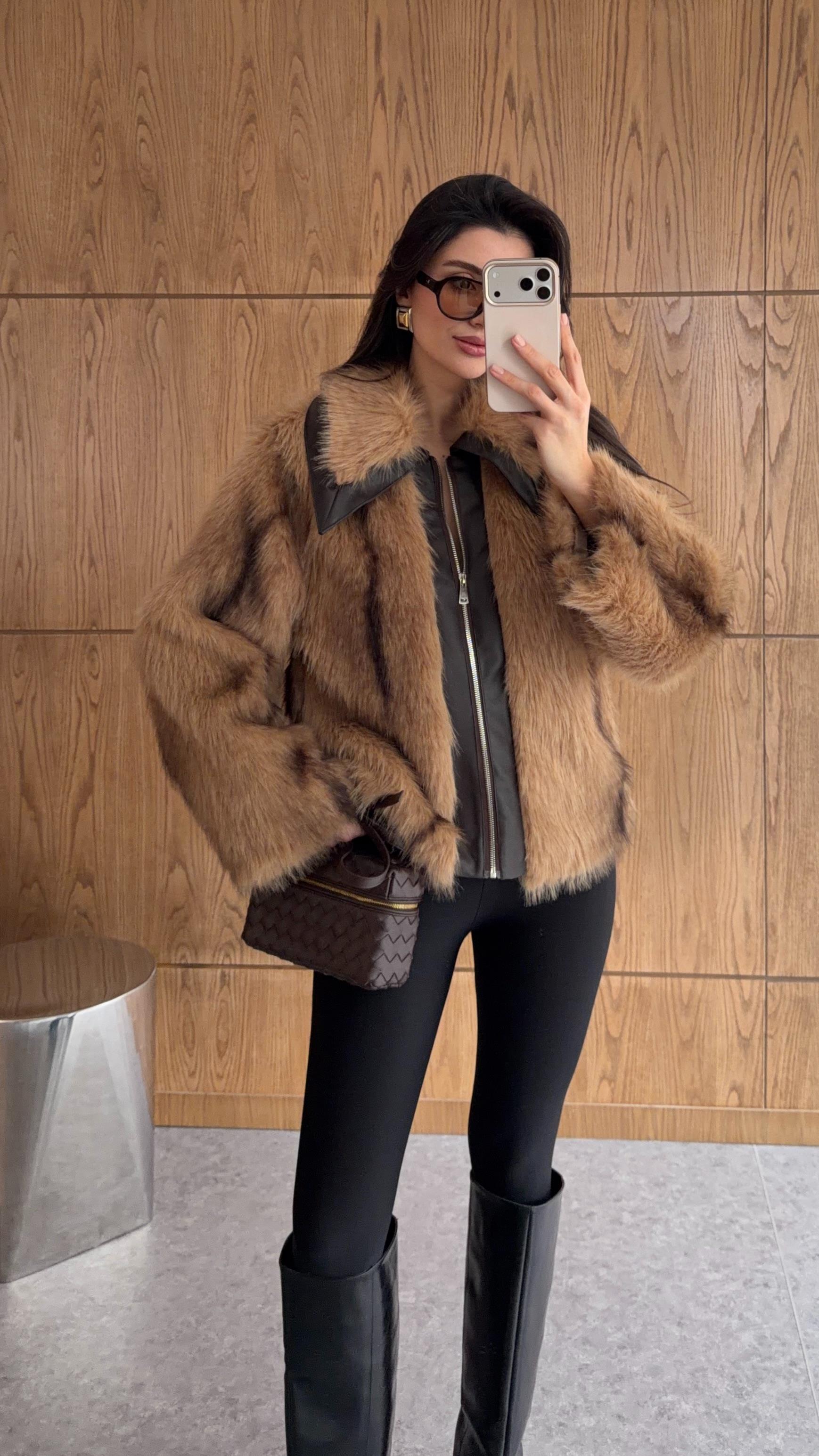 Fermuarlı Sütlü Kahve Kürk