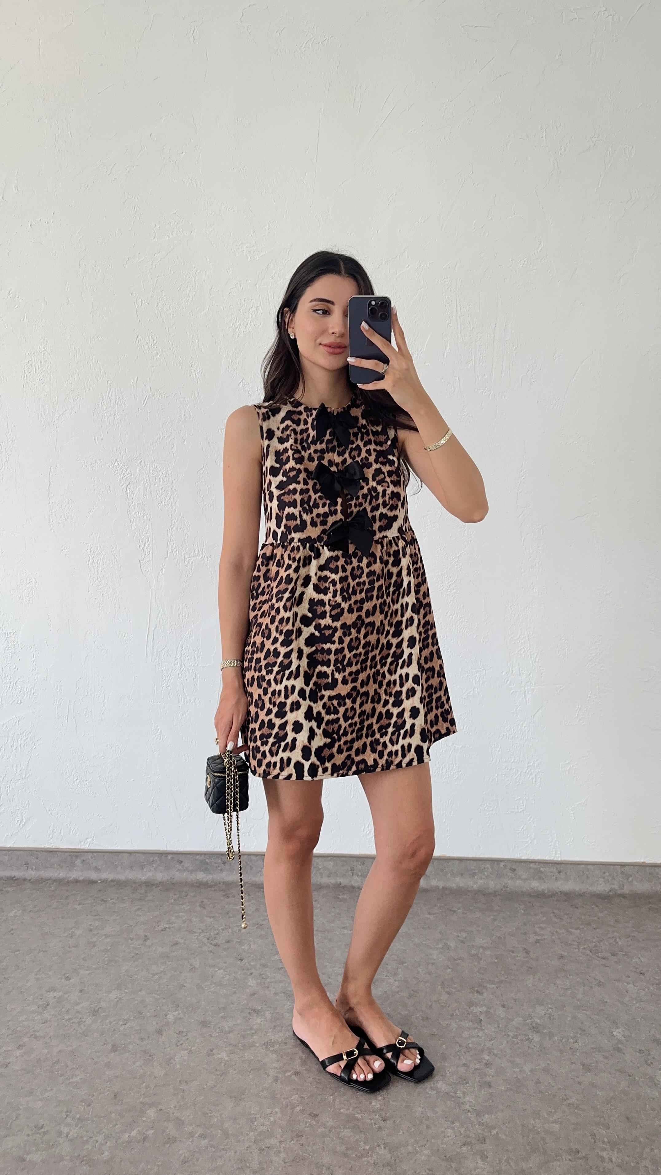 Fiyonklu Leopar Elbise