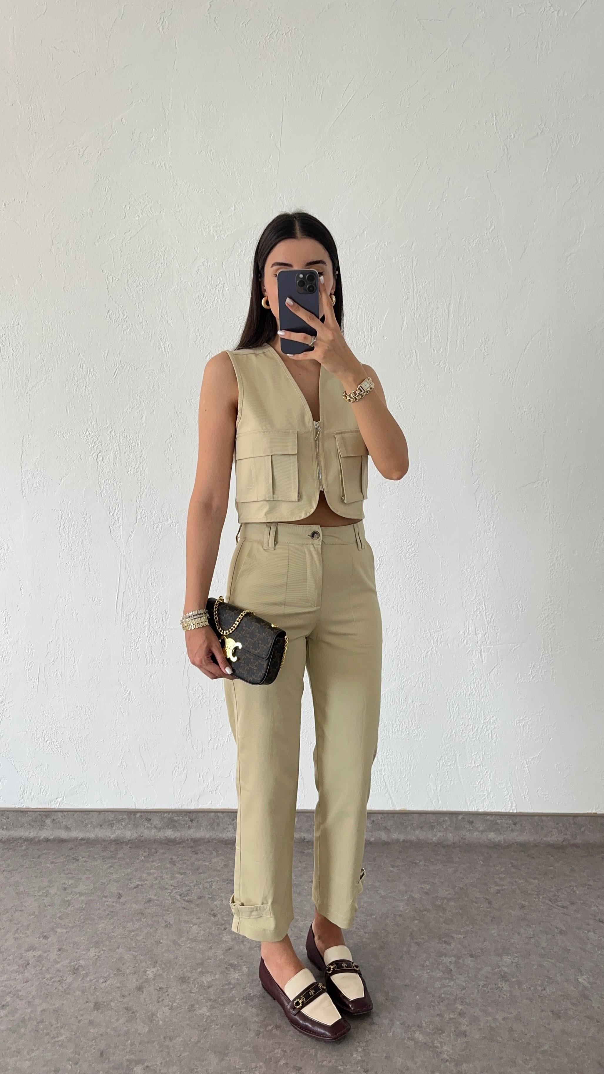 Gabardin Krem İkili Takım