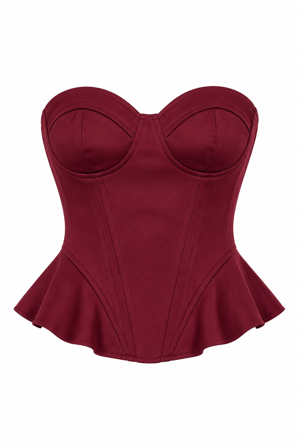 Göğüs Balenli Parlak Bordo Korse
