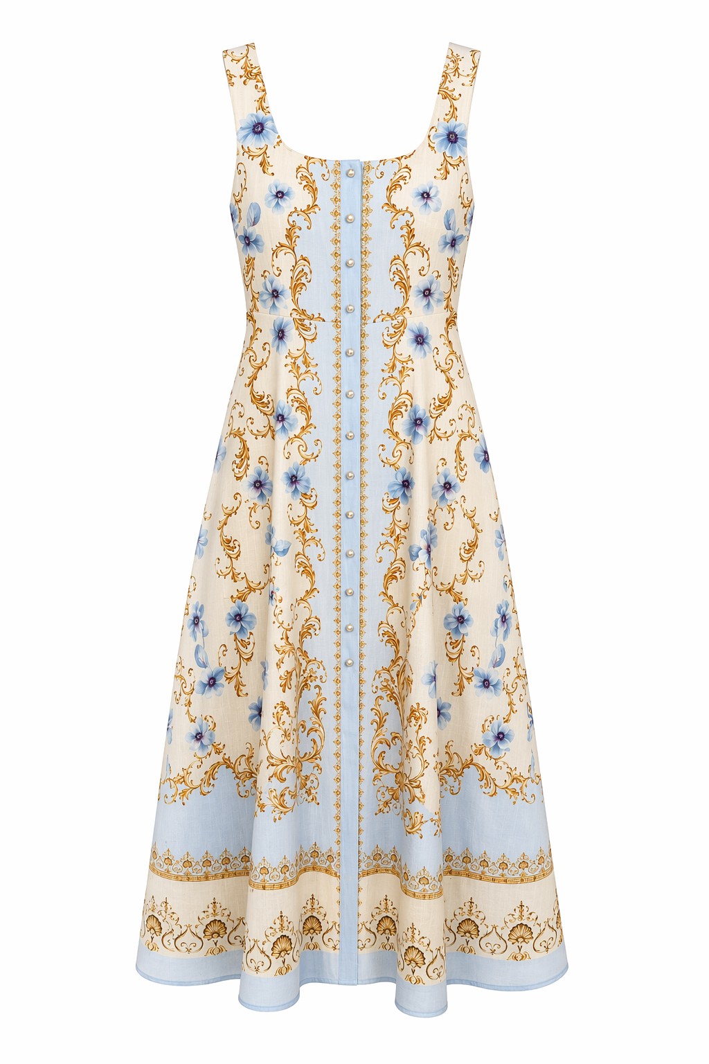 Gold Desenli Düğmeli Elbise