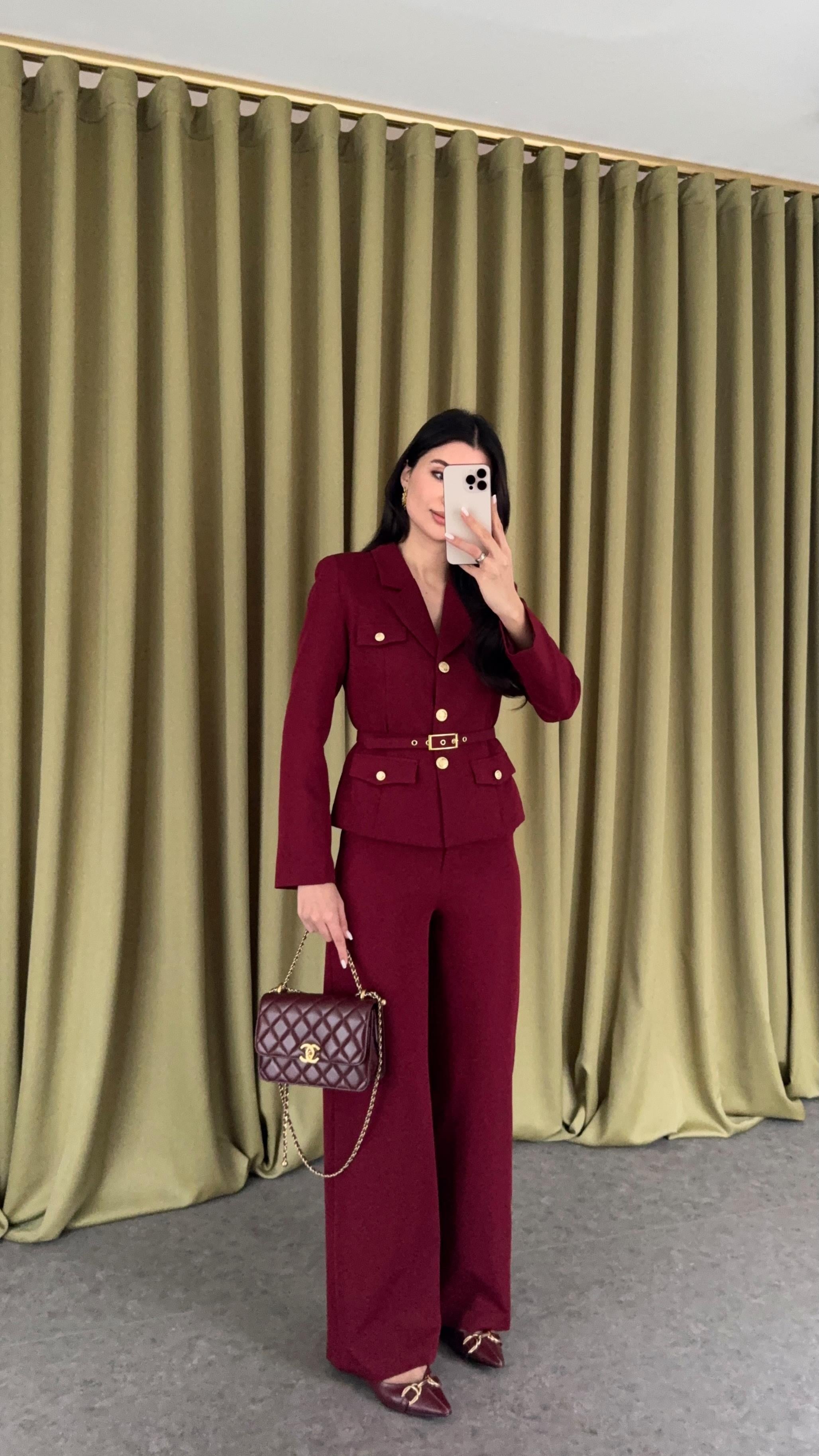 Gold Detaylı Premium Bordo İkili Takım