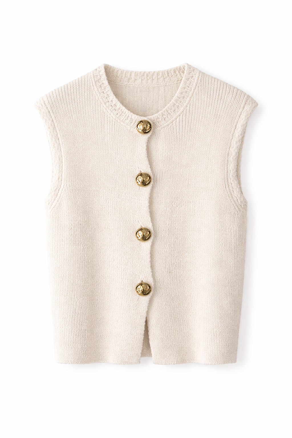 Gold Düğmeli Ekru Triko Yelek