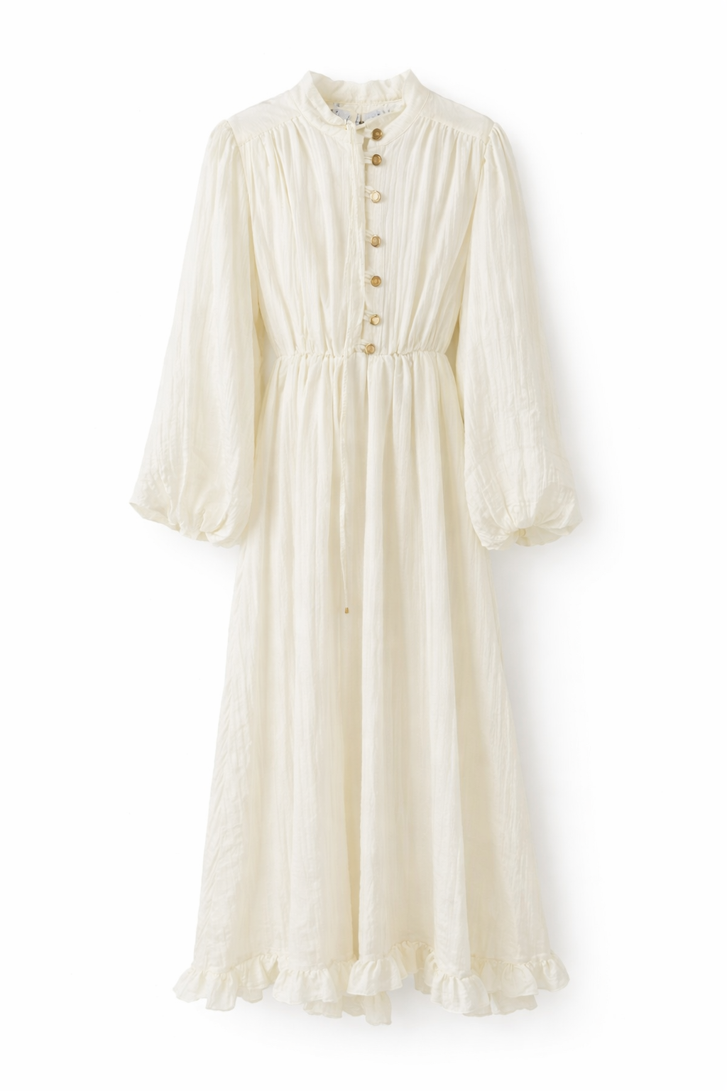 Gold Düğmeli Piliseli Ekru Elbise