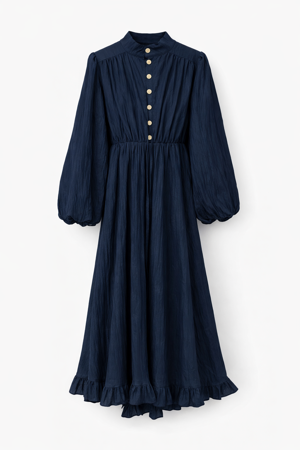 Gold Düğmeli Piliseli Lacivert Elbise