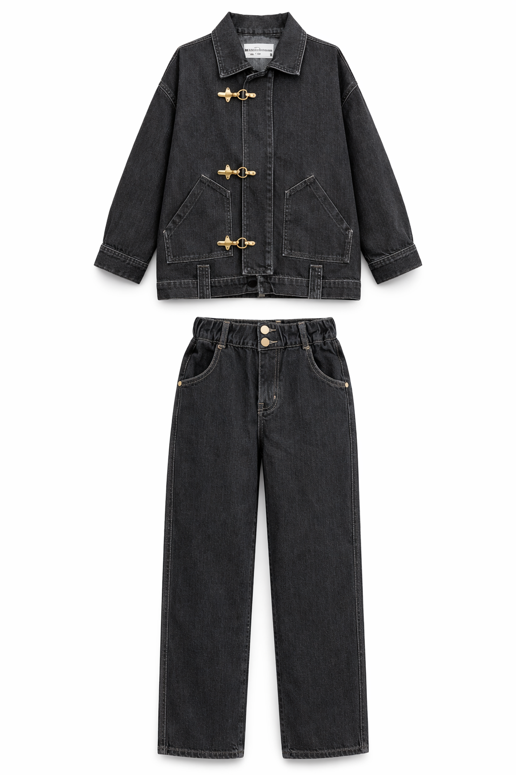 Gold Kancalı Gri Denim Ceket-Jean Takım